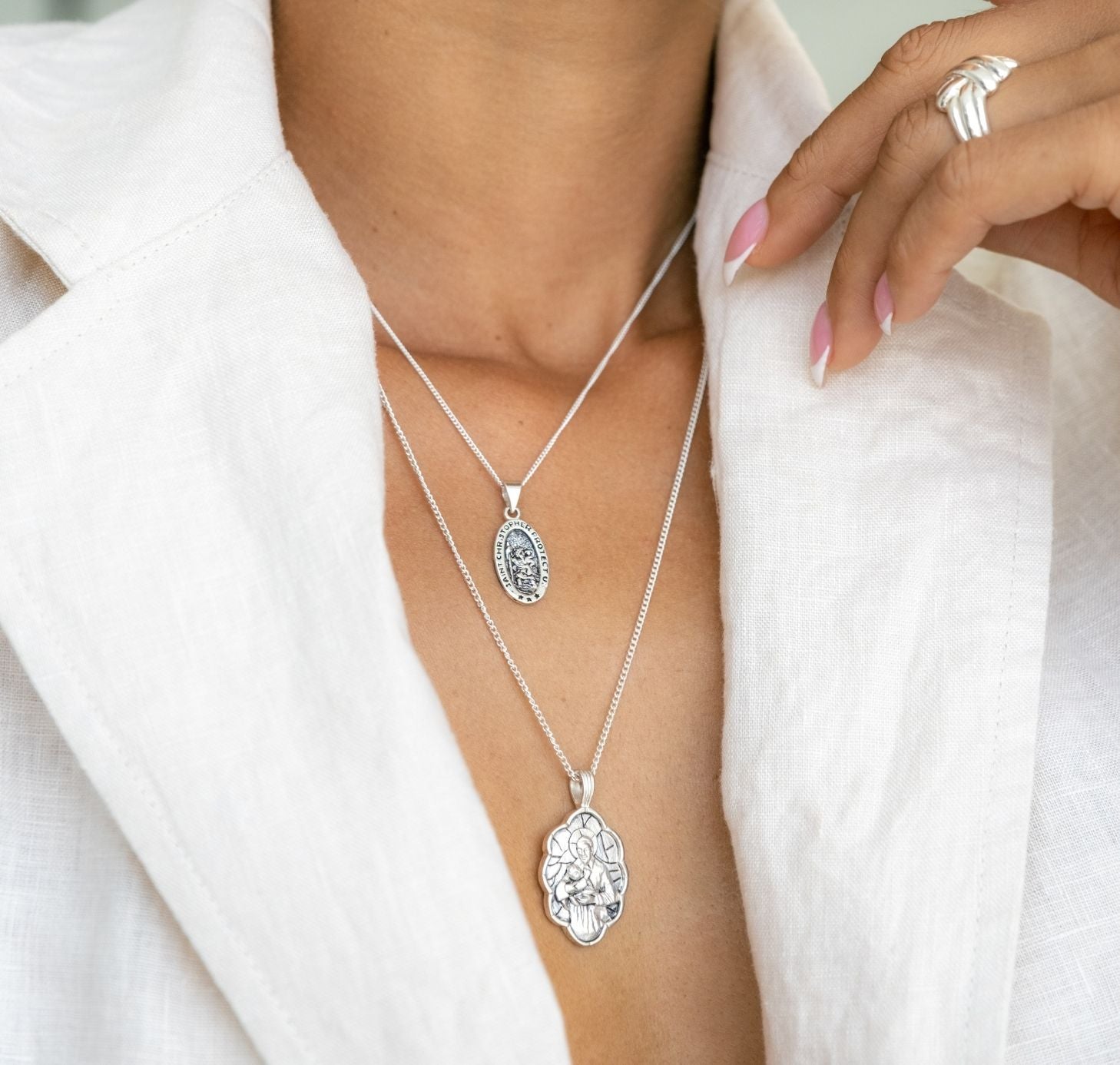 St Christopher the Patron of Travel Charm Necklace Silver