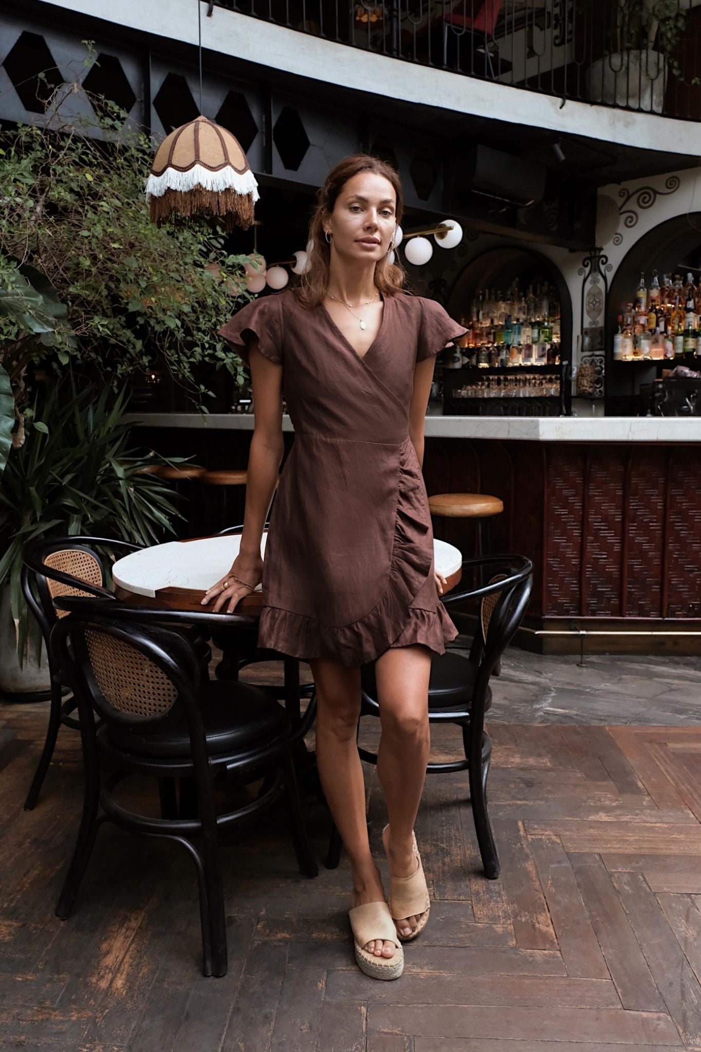 DAPHNE WRAP DRESS - Espresso