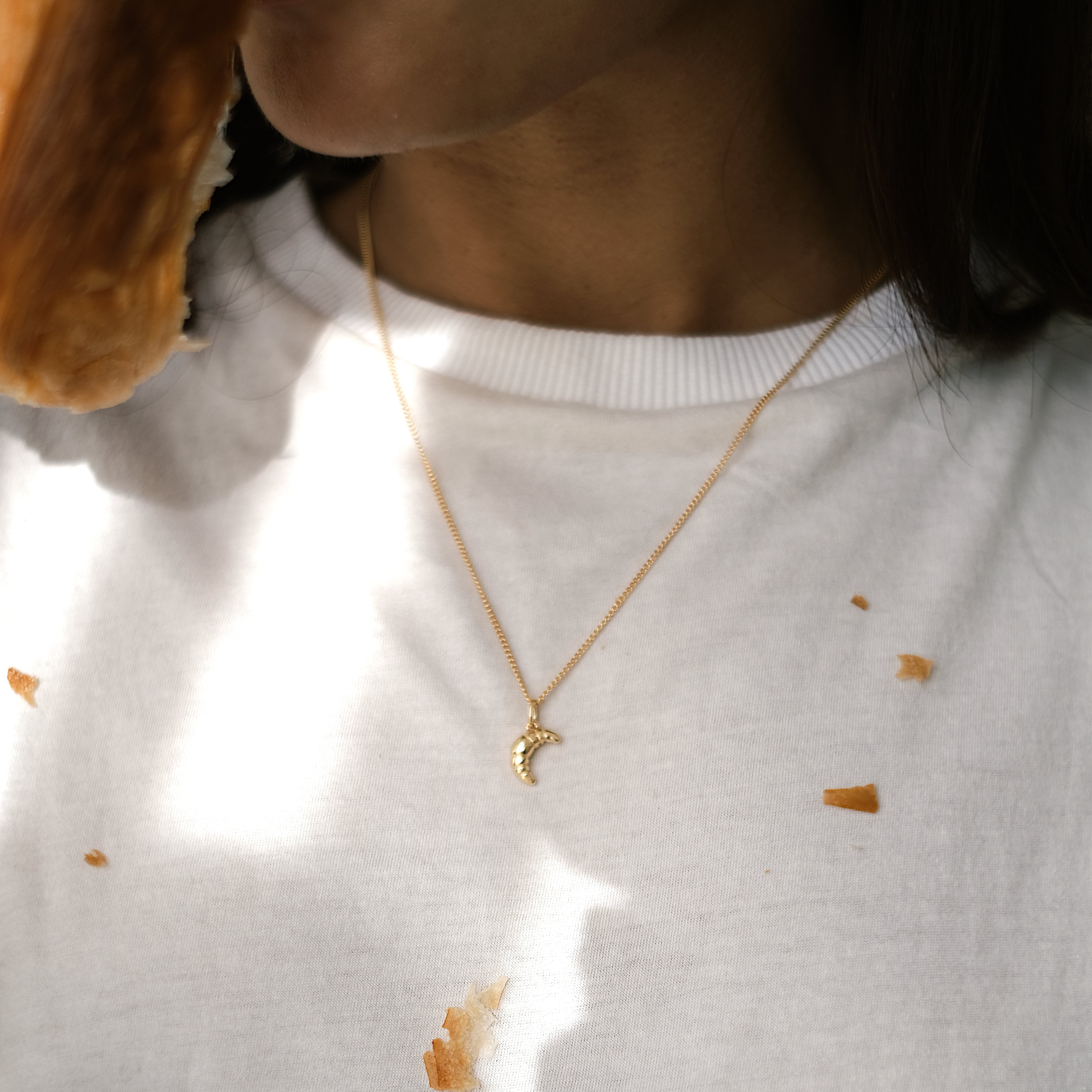 Gold Mini Croissant Necklace from Bali Jewelry Brand