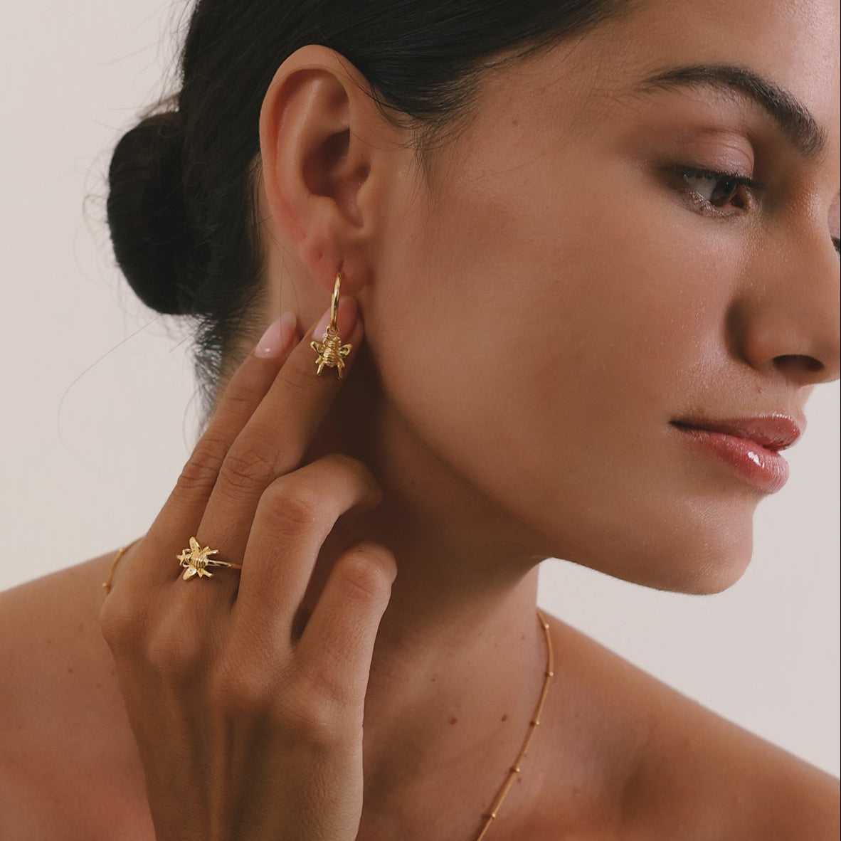 Honey Bee Charm Huggie Earrings (Strength & Resilience) - Gold