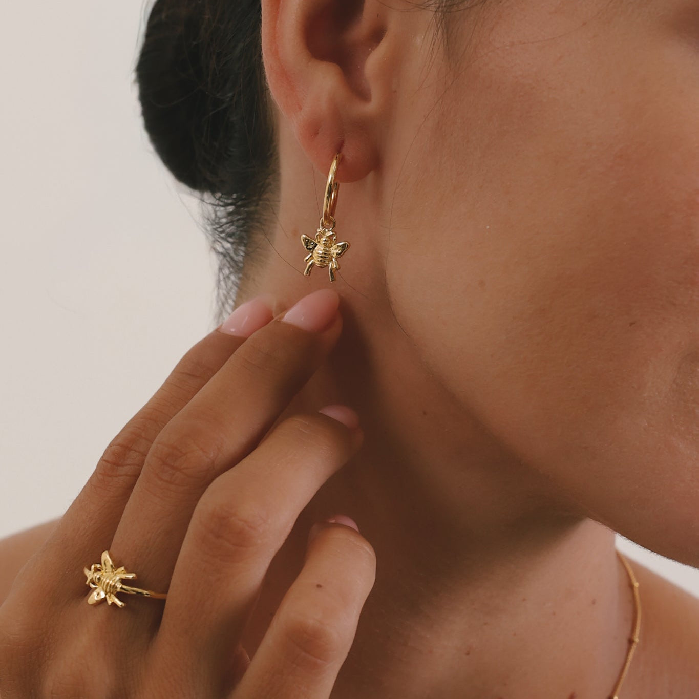 Honey Bee Charm Huggie Earrings (Strength & Resilience) - Gold