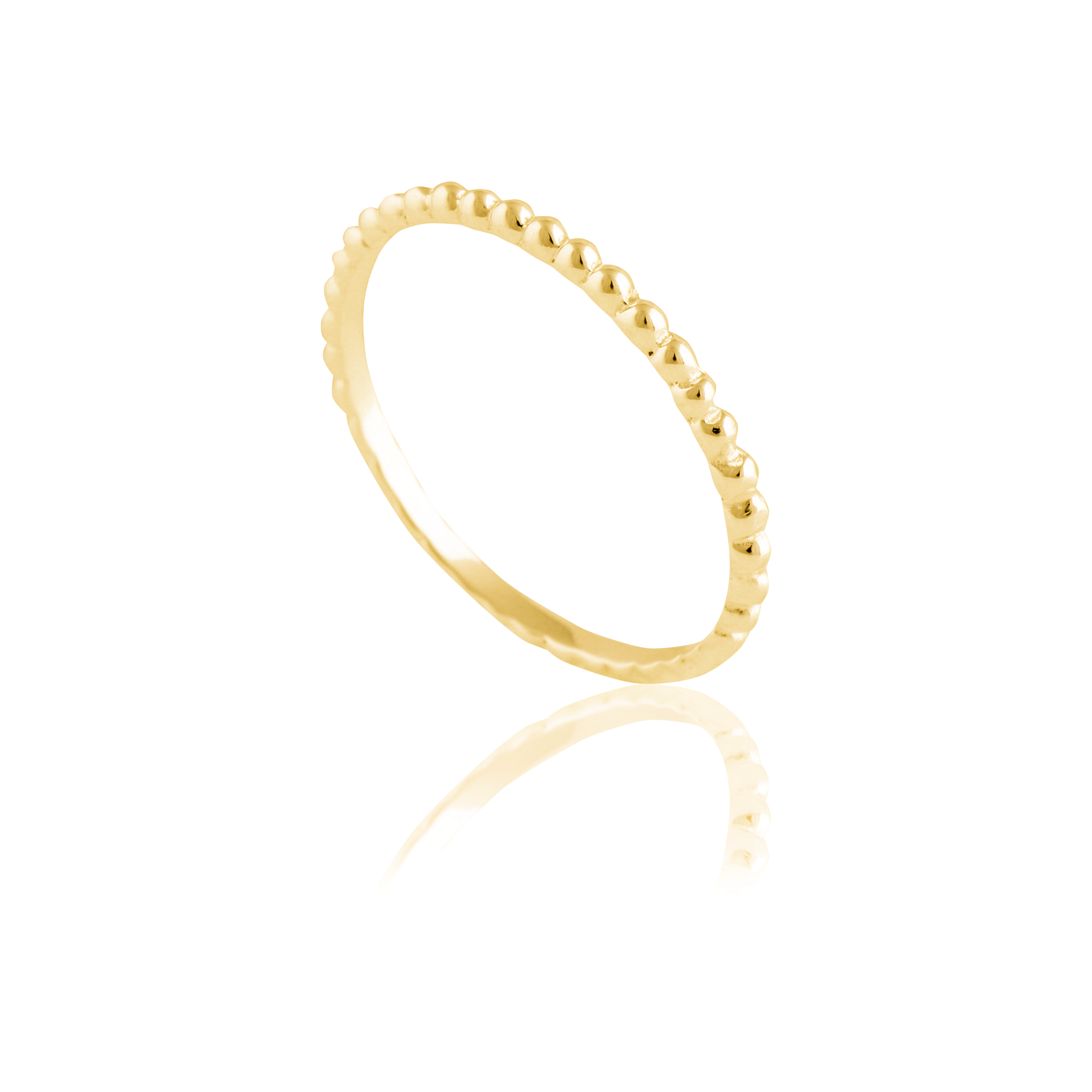 Thin gold beaded ring, shown against a white background.