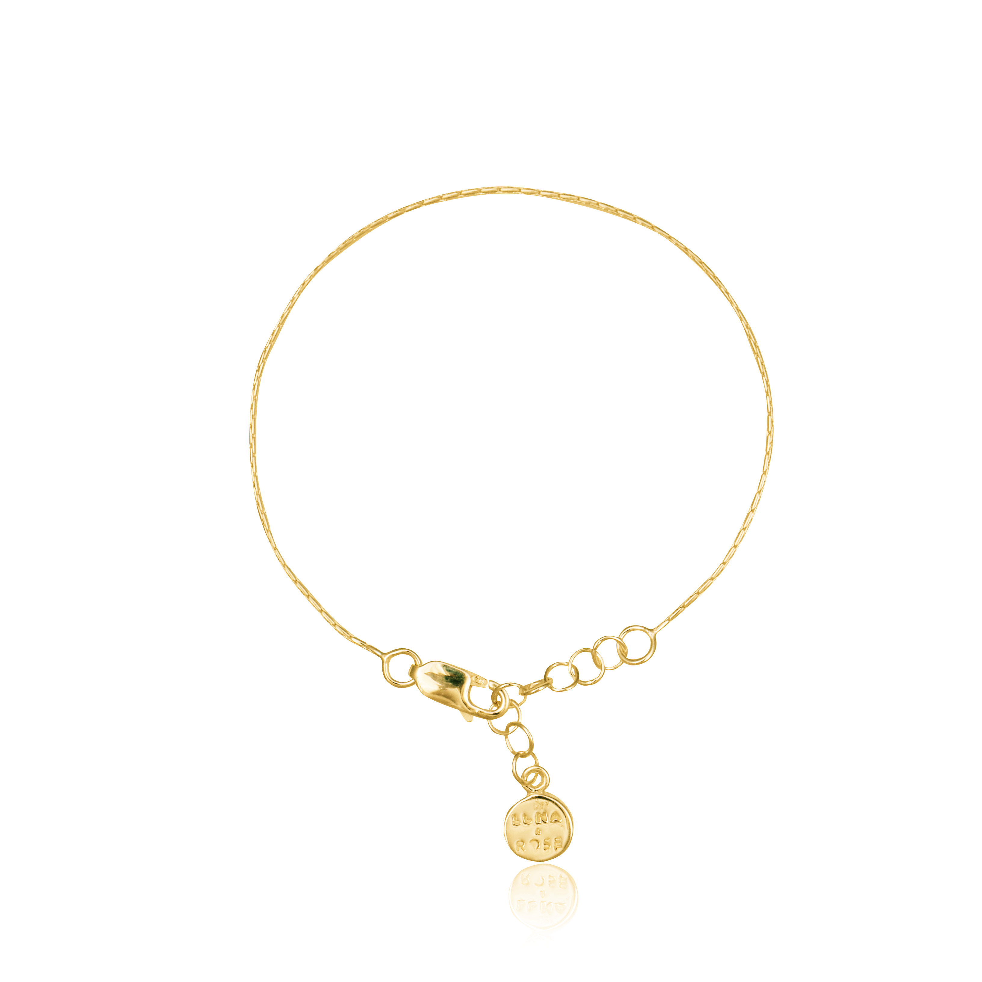 A delicate gold Anklet with multiple adjustable loops, displayed on a white background.