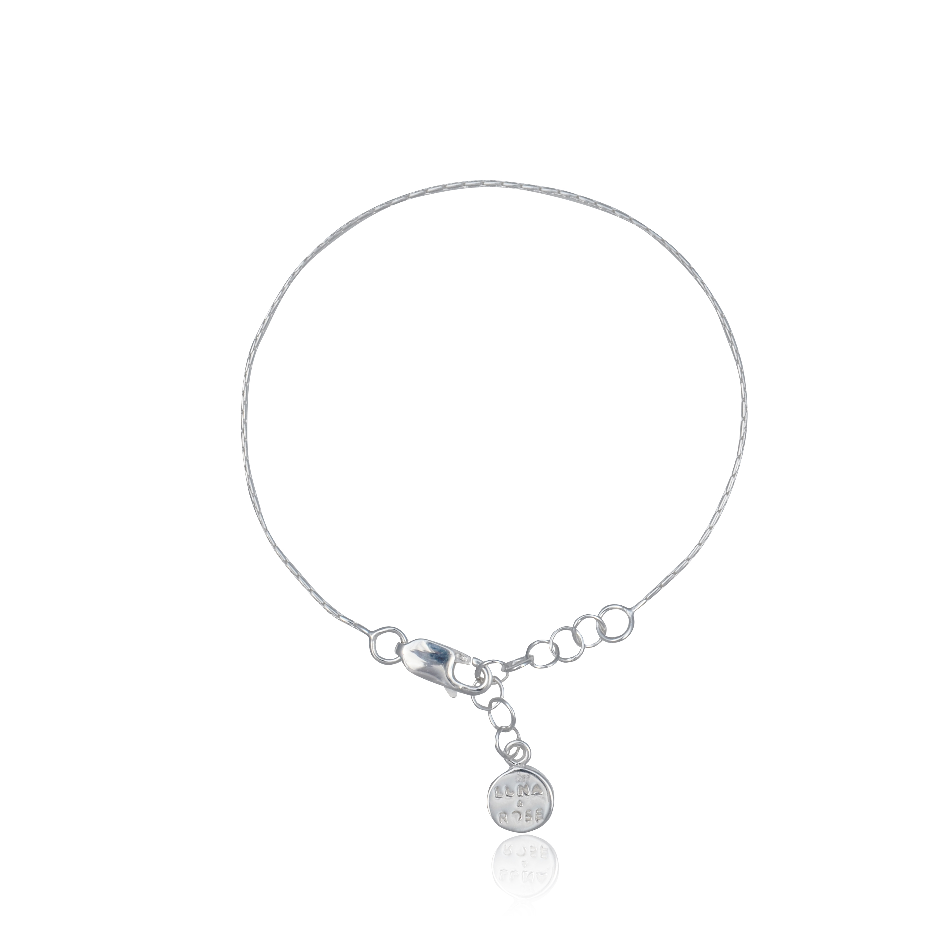 A delicate silver bracelet with multiple adjustable loops, displayed on a white background.