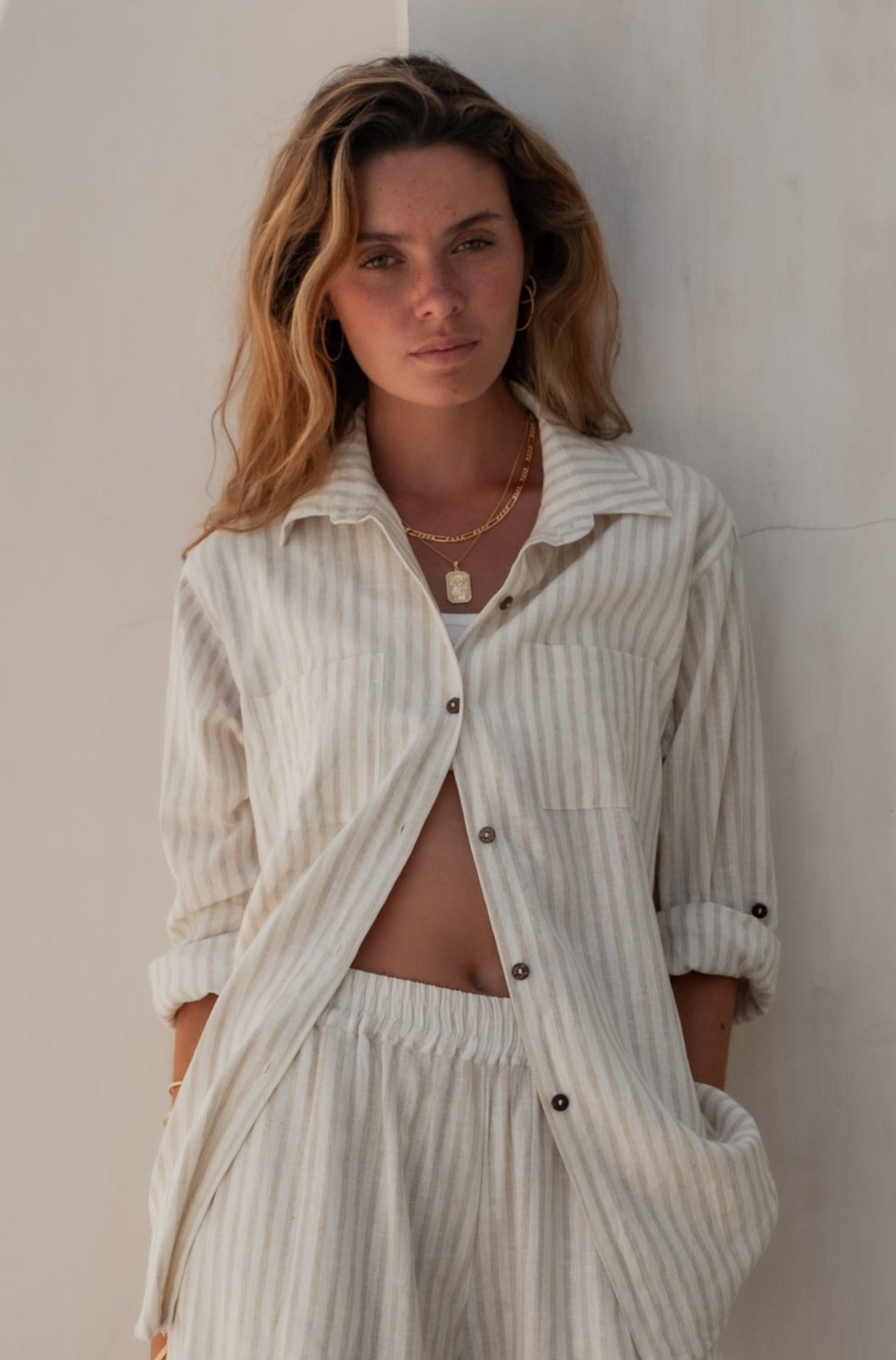 Stripe Shelby Shirt Sand Dune by Luna & Rose