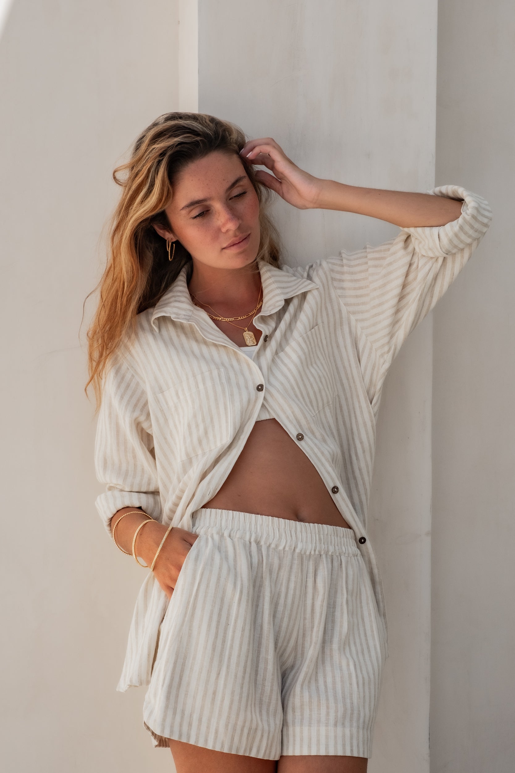 Stripe Shelby Shirt Sand Dune by Luna & Rose