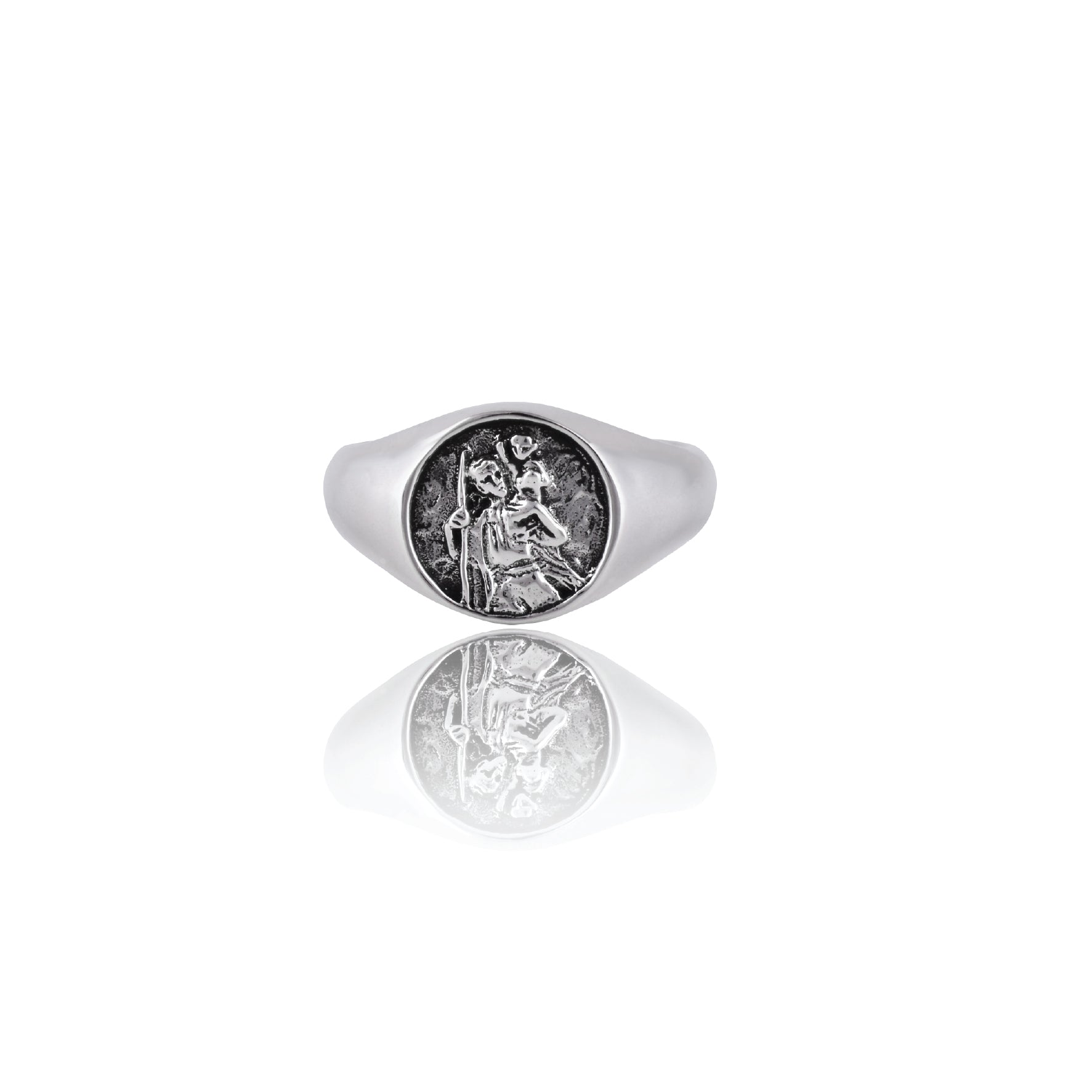 St Christopher Patron Saint of Travel Signet Ring - Silver