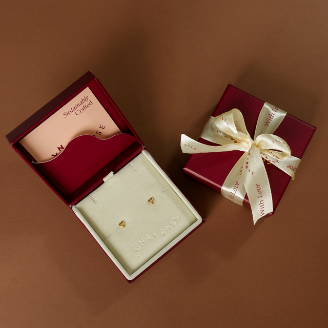 Mini Heart 'Love Puff' Stud Earrings Gold in Packaging Luna and Rose