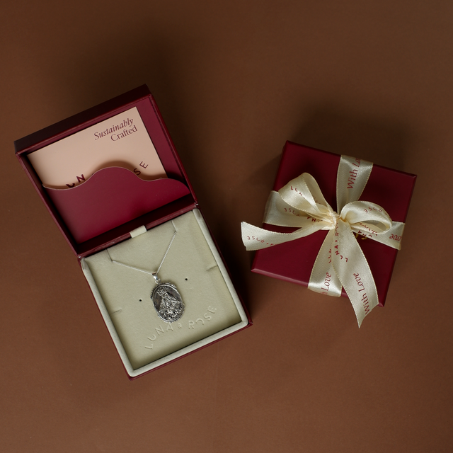 Our Lady of Charity - Patroness of Cuba Necklace - Silver in packaging luna and rose