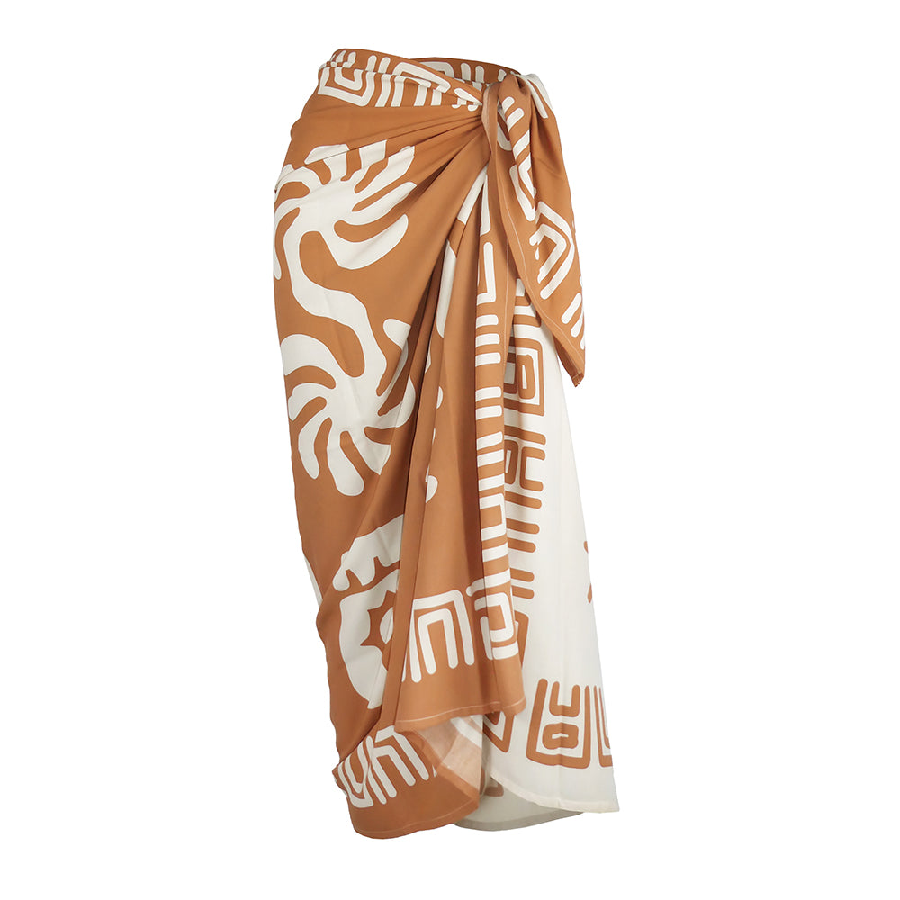 Paradise sarong Tuscan Clay from Luna and Rose, styled as a wrap skirt against a plain white background.