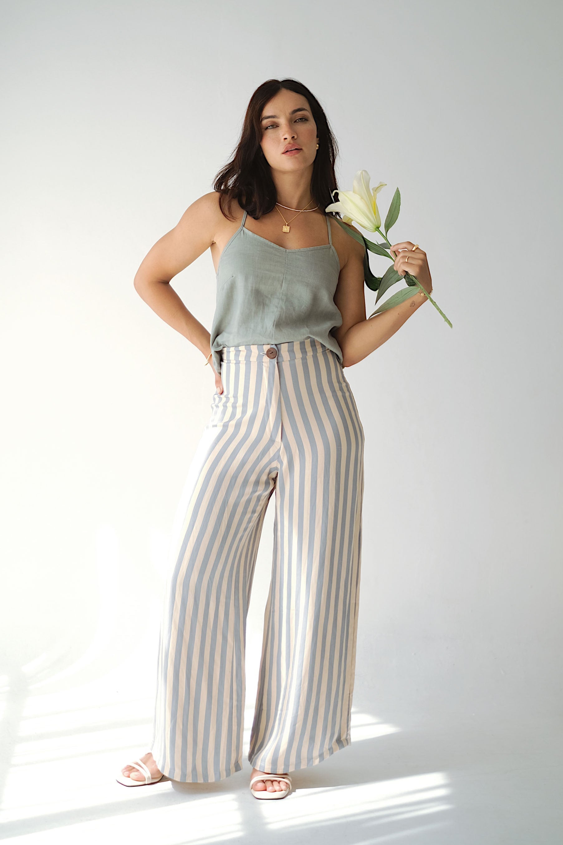 BANKS PANTS - Blue/Macadamia Stripe