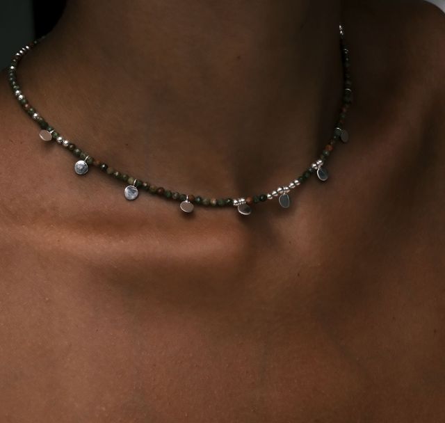 a woman wearing Sienna Sol Necklace Silver by Luna and Rose Bali