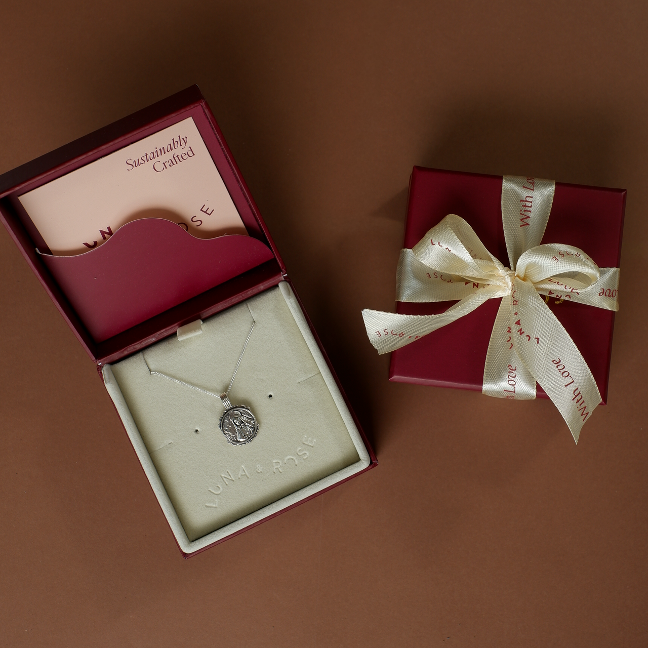 St Cabrini - Patron Saint of Immigrants - Silver in packaging luna and rose