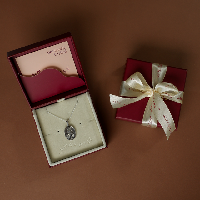 St Dymphna - Patron Saint of Anxiety silver in packaging luna and rose