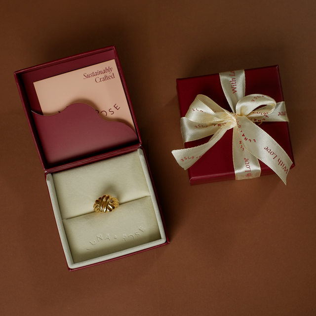 Tina Turner Plaited Ring - Gold in packaging luna and rose