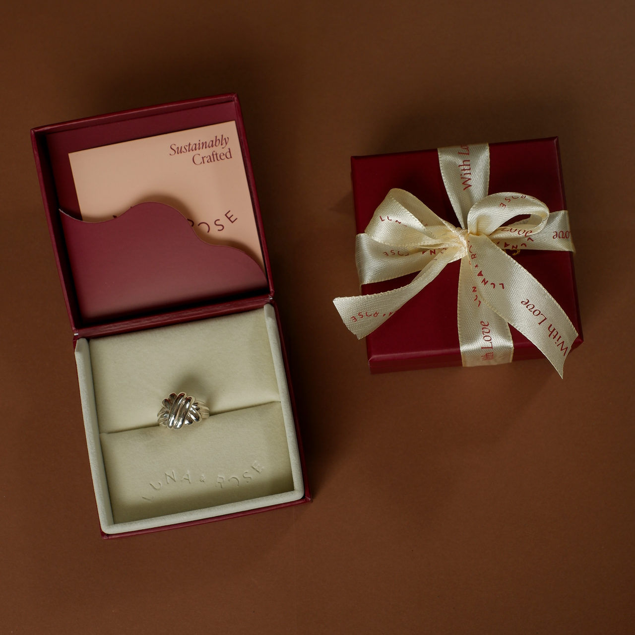 Tina Turner Plaited Ring - Silver in packaging luna and rose