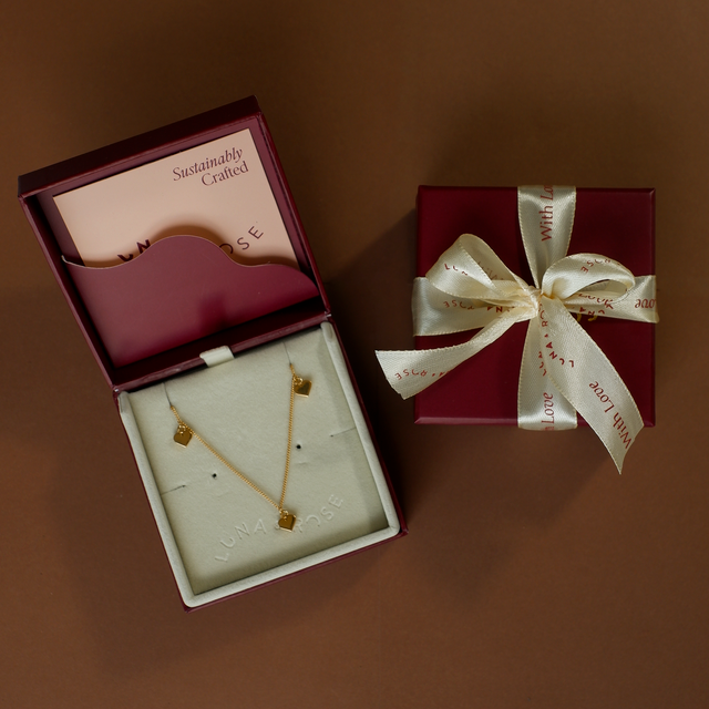 Triple Heart of Gold Necklace - (Gold) in packaging luna and rose