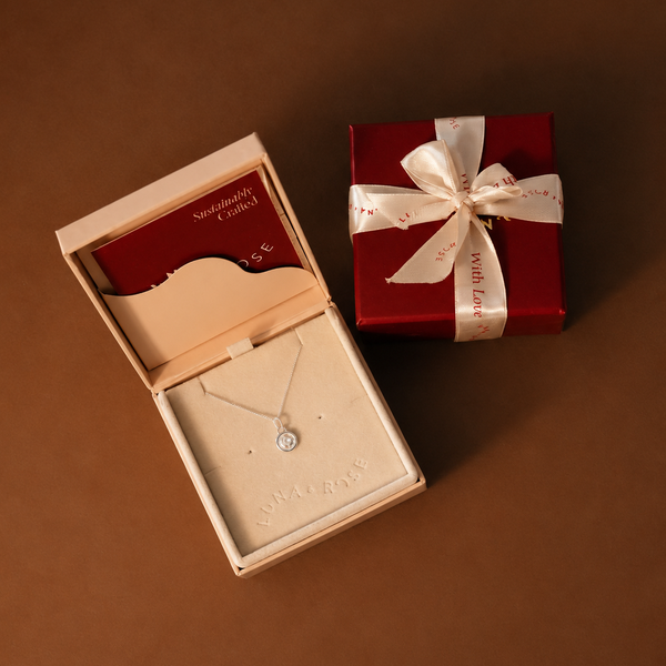 birthstone April necklace silver in packaging Luna and Rose