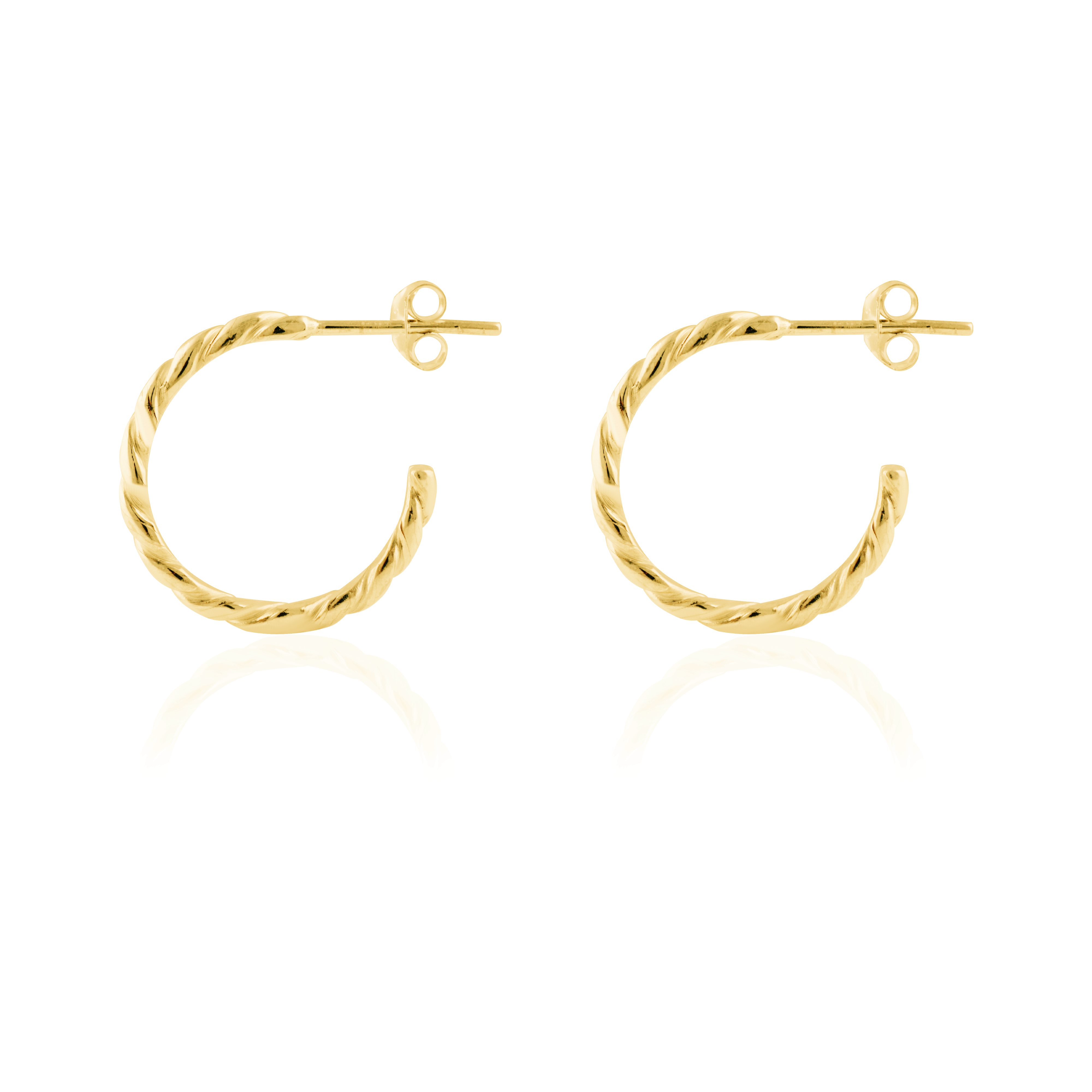 a pair of Twisted hoops earrings gold on white background