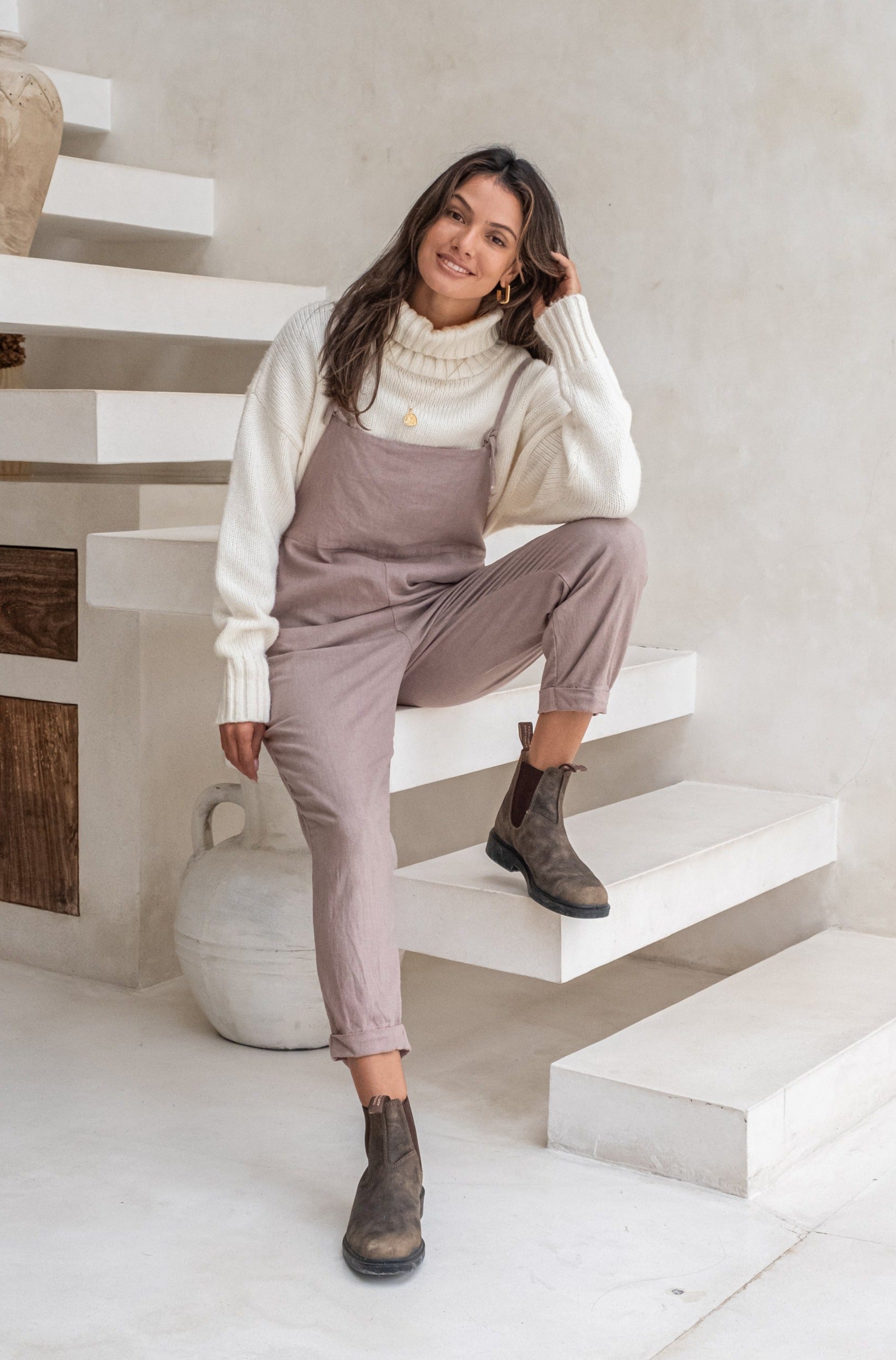 Rosewood Organic Plant Dyed Linen Overalls