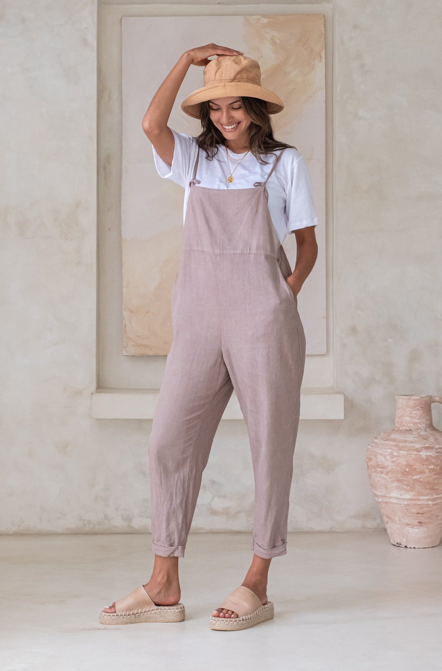 Rosewood Organic Plant Dyed Linen Overalls