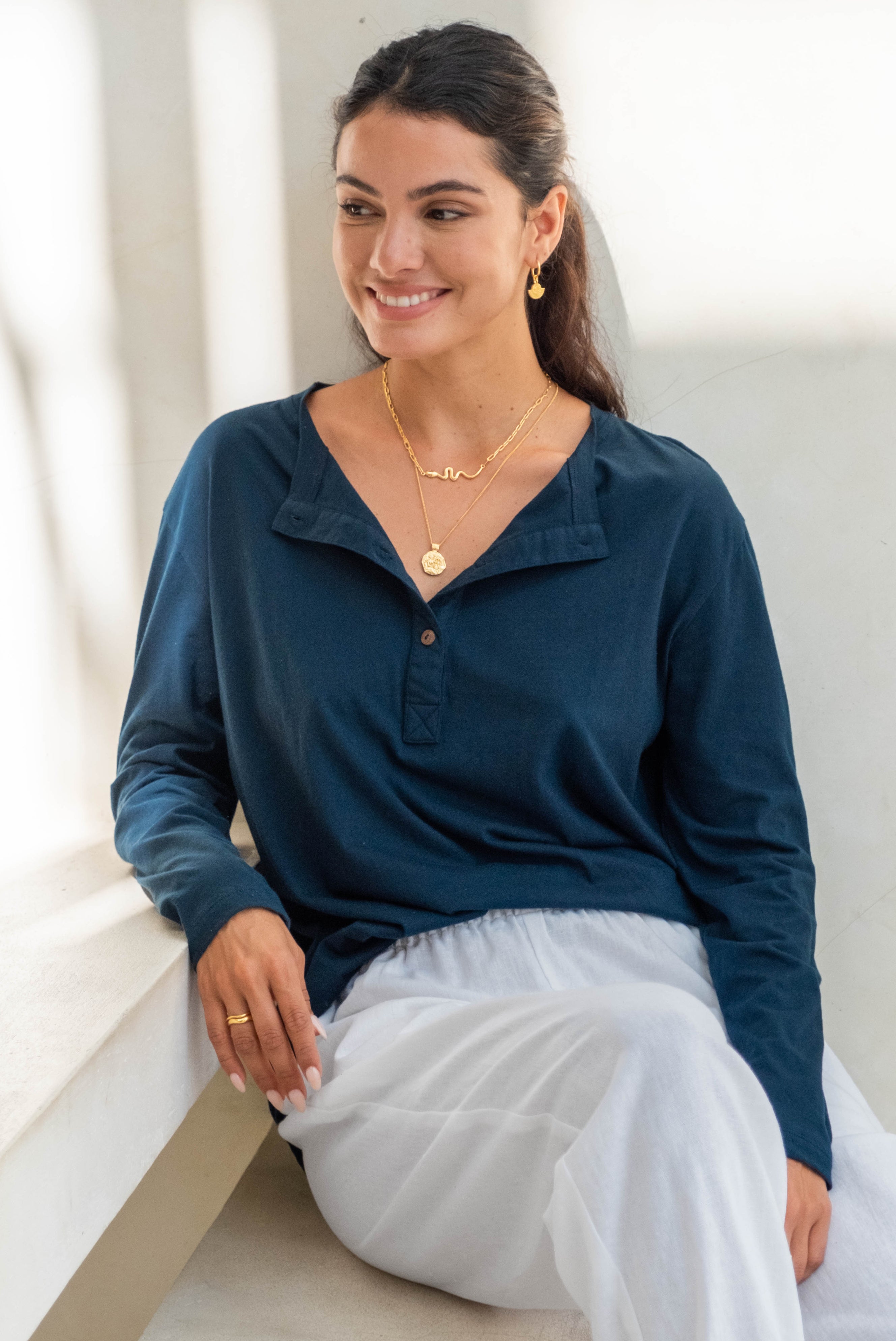 ORGANIC COTTON HARVEY HENLEY - Ocean Blue