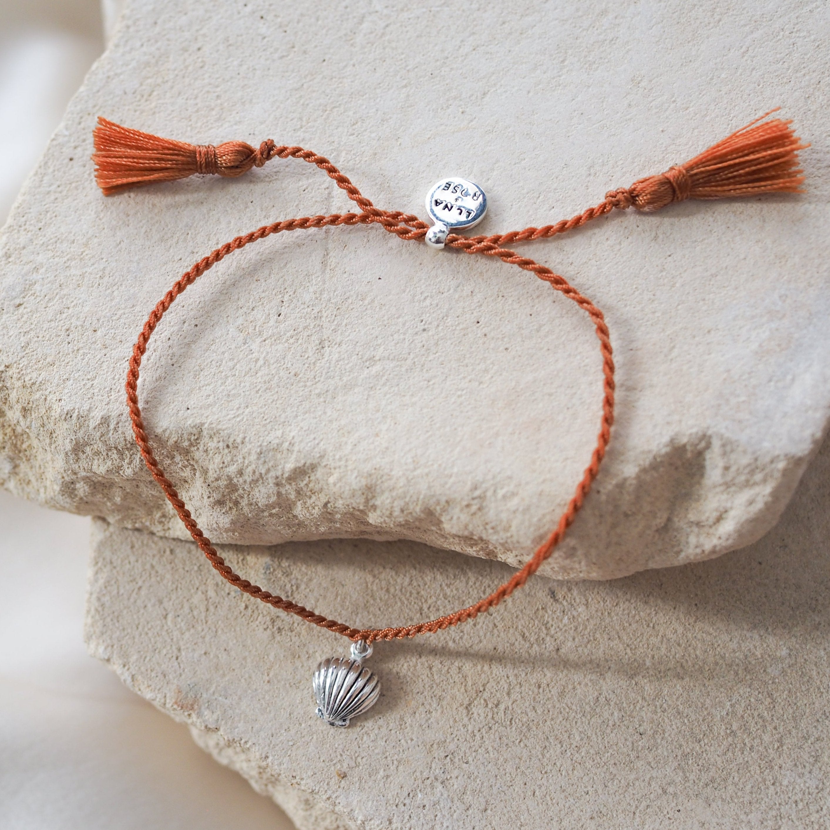 Brick Red Navy Blue Luna & Rose Pantai Cord Bracelet with Sterling Silver Charm