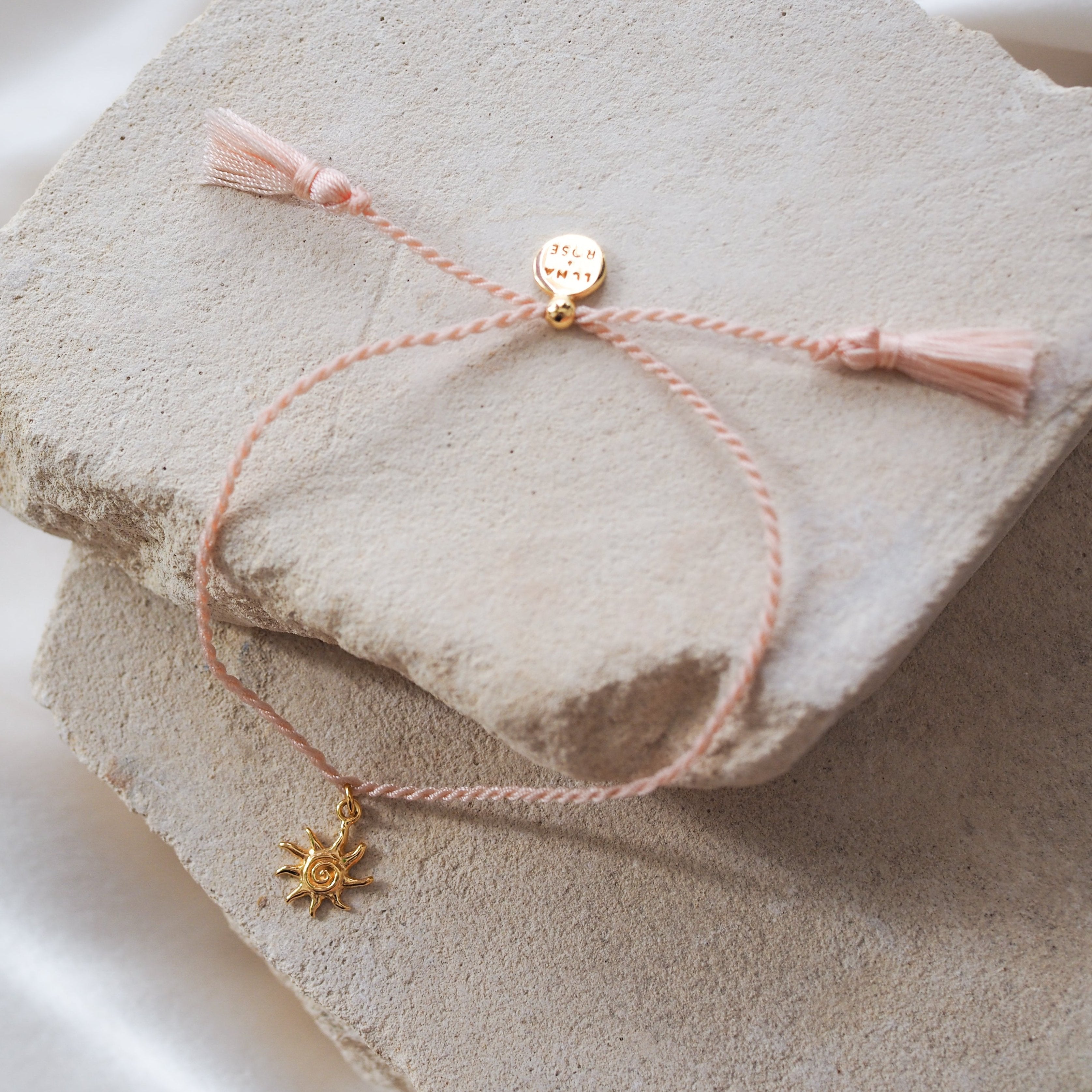 Pink Blush Luna & Rose Pantai Cord Bracelet with Sterling Silver & Gold Sun shine Charm