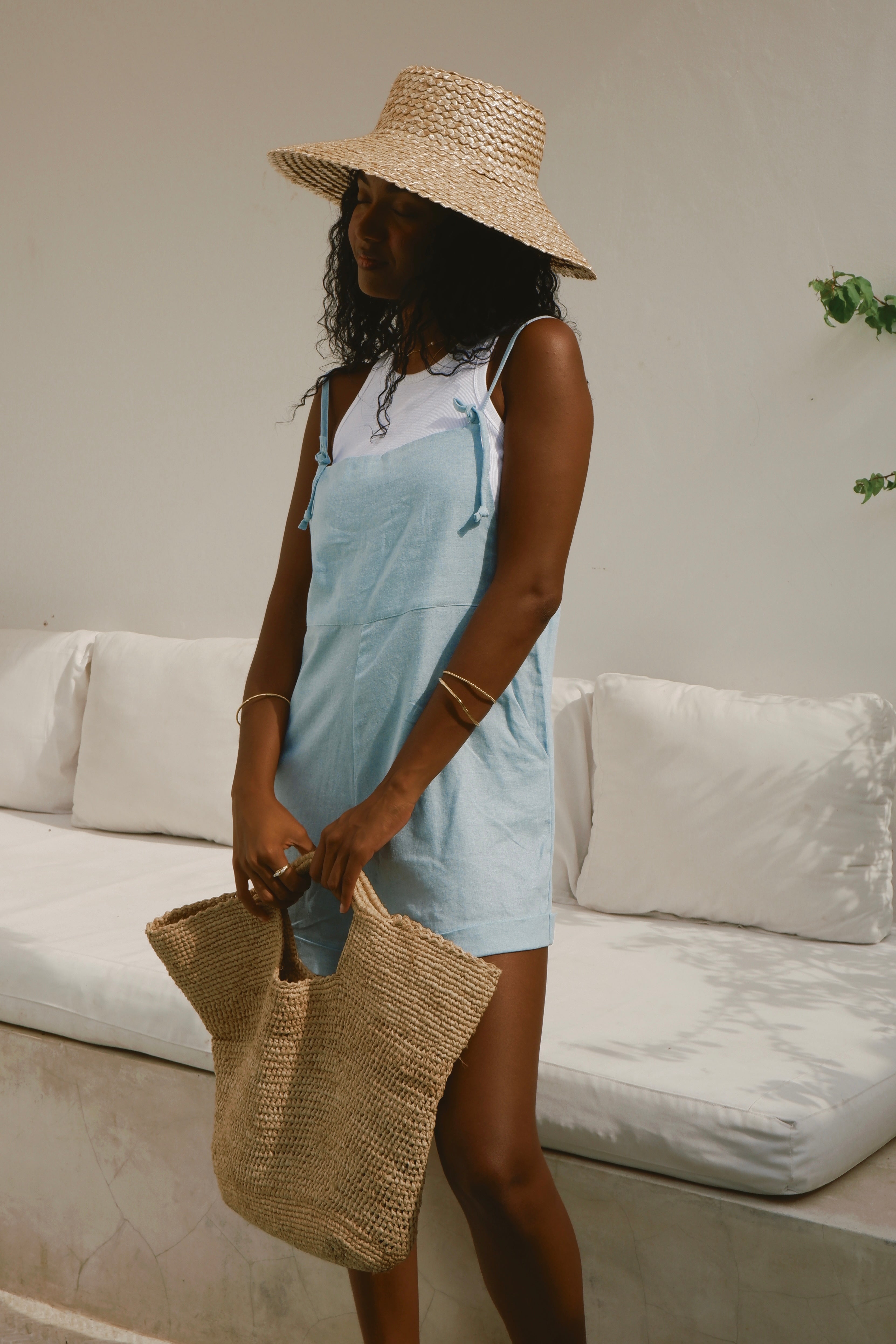 Riley Jumpsuit in Sky Blue, a lightweight and comfortable jumpsuit with a flattering cut, ideal for a bright and fresh summer style.