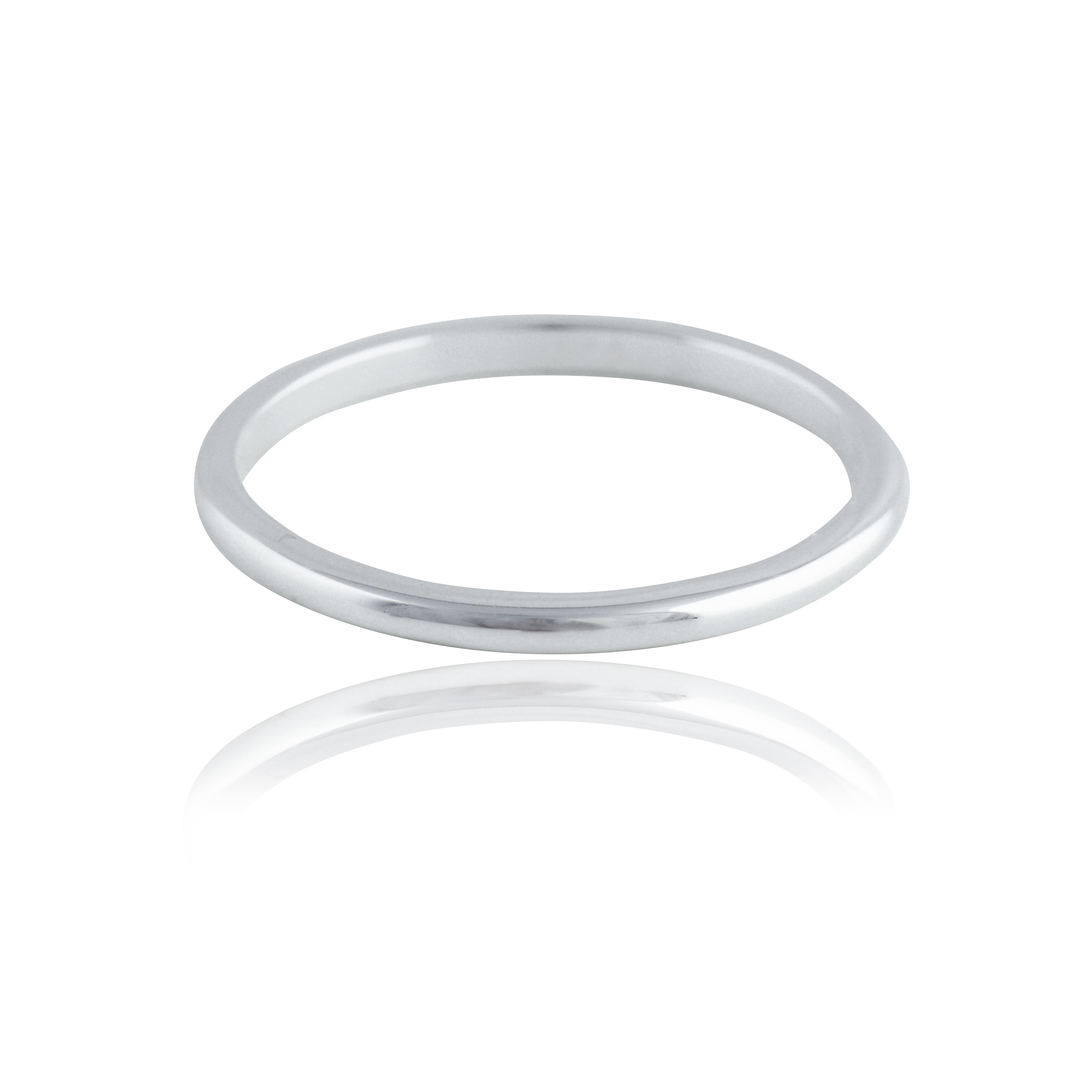 A slim silver ring laid flat, shown against a white background.