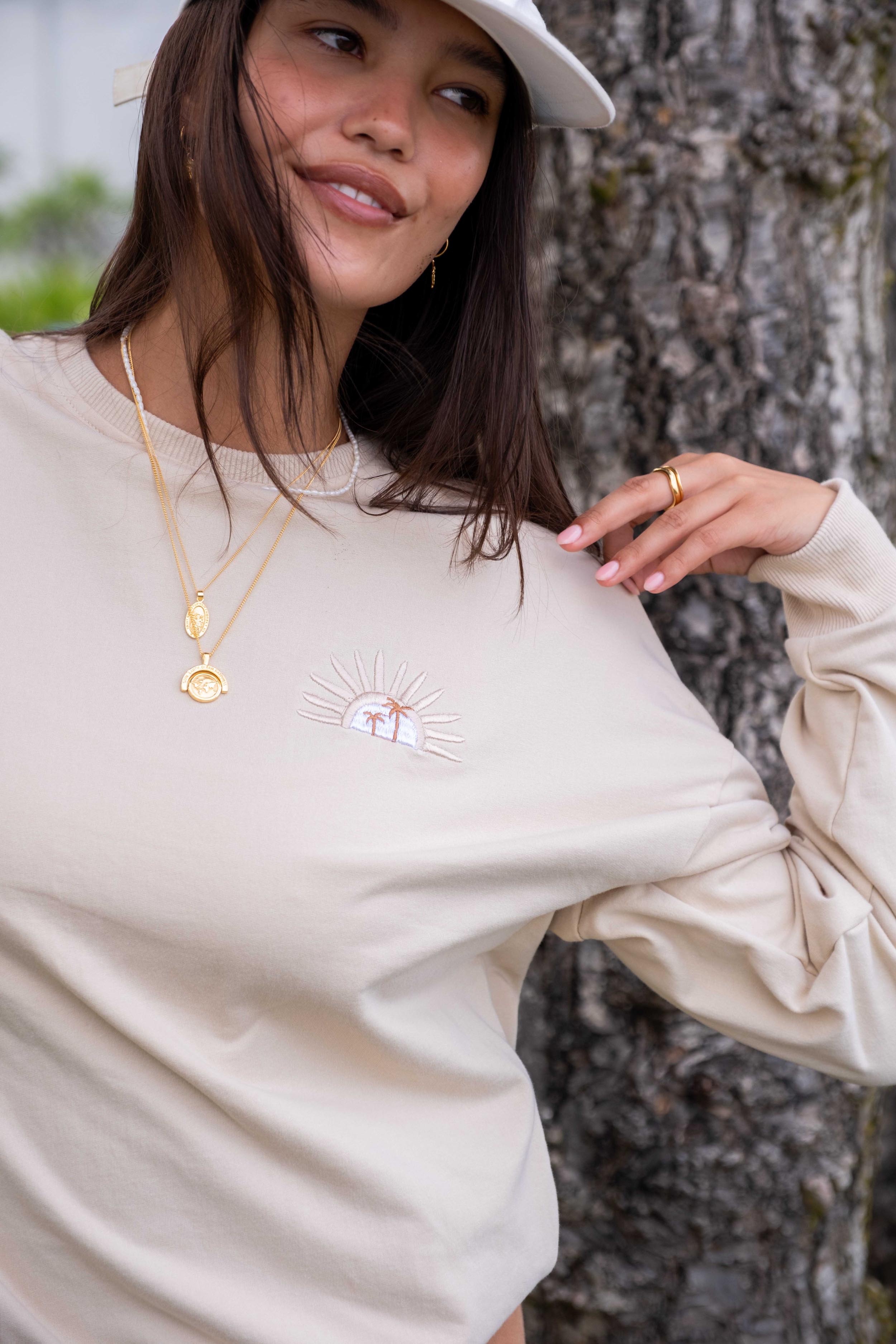 Sunshine Lagi Cotton Jumper with Embroidery Sand Colour