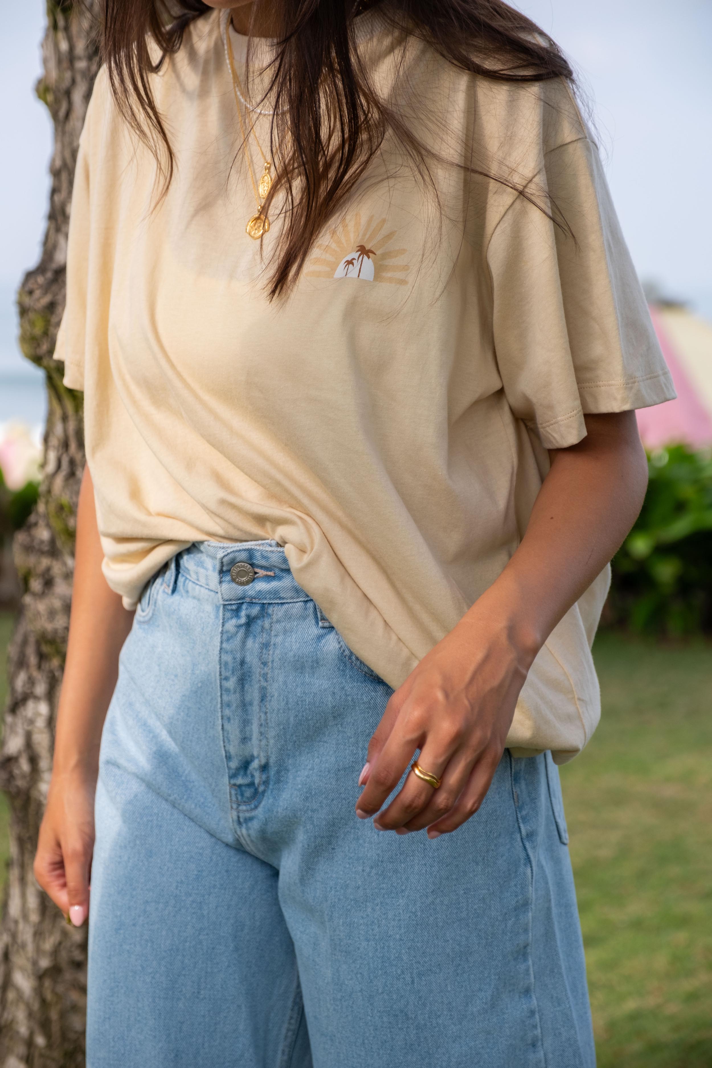 Organic Cotton Oversized Printed TShirt Sand Colour Canggu Bali