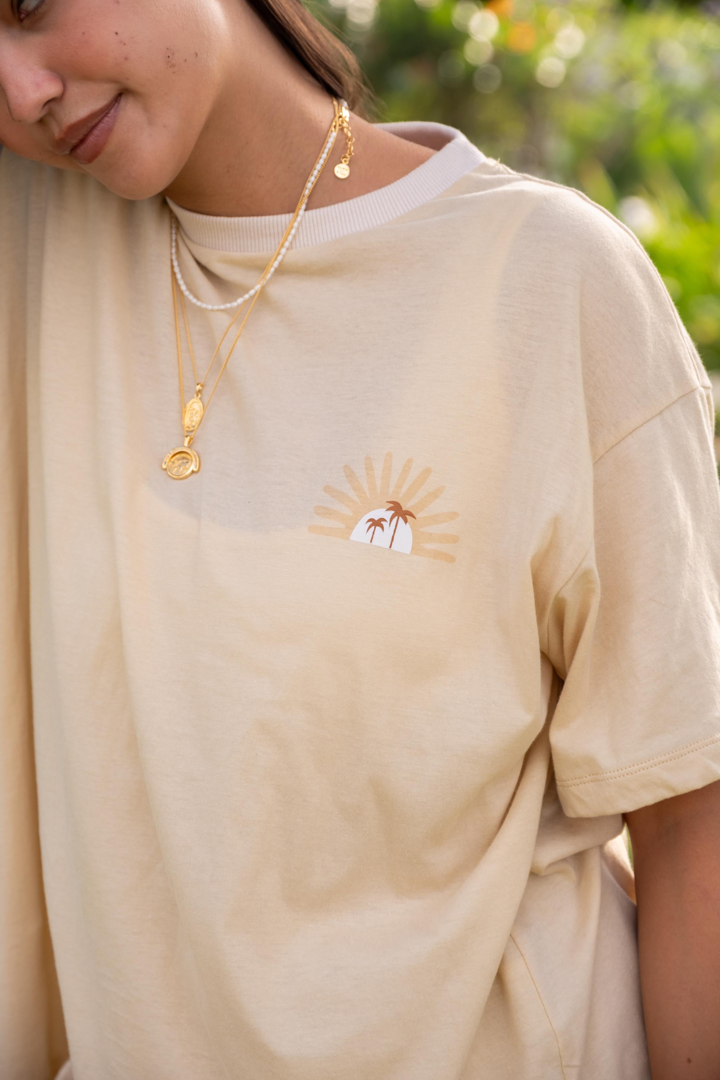 Organic Cotton Oversized Printed TShirt Sand Colour Canggu Bali