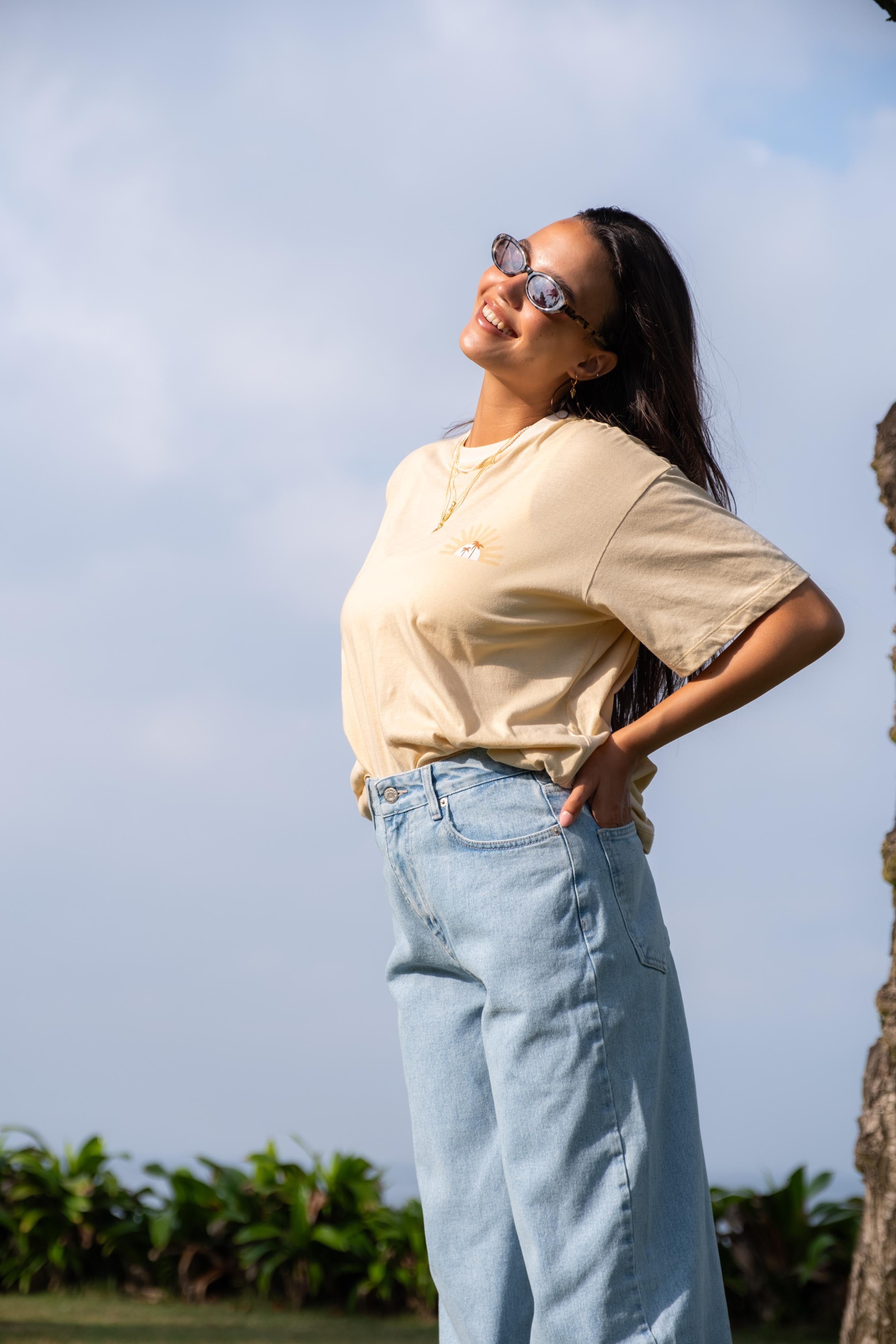 Organic Cotton Oversized Printed TShirt Sand Colour Canggu Bali