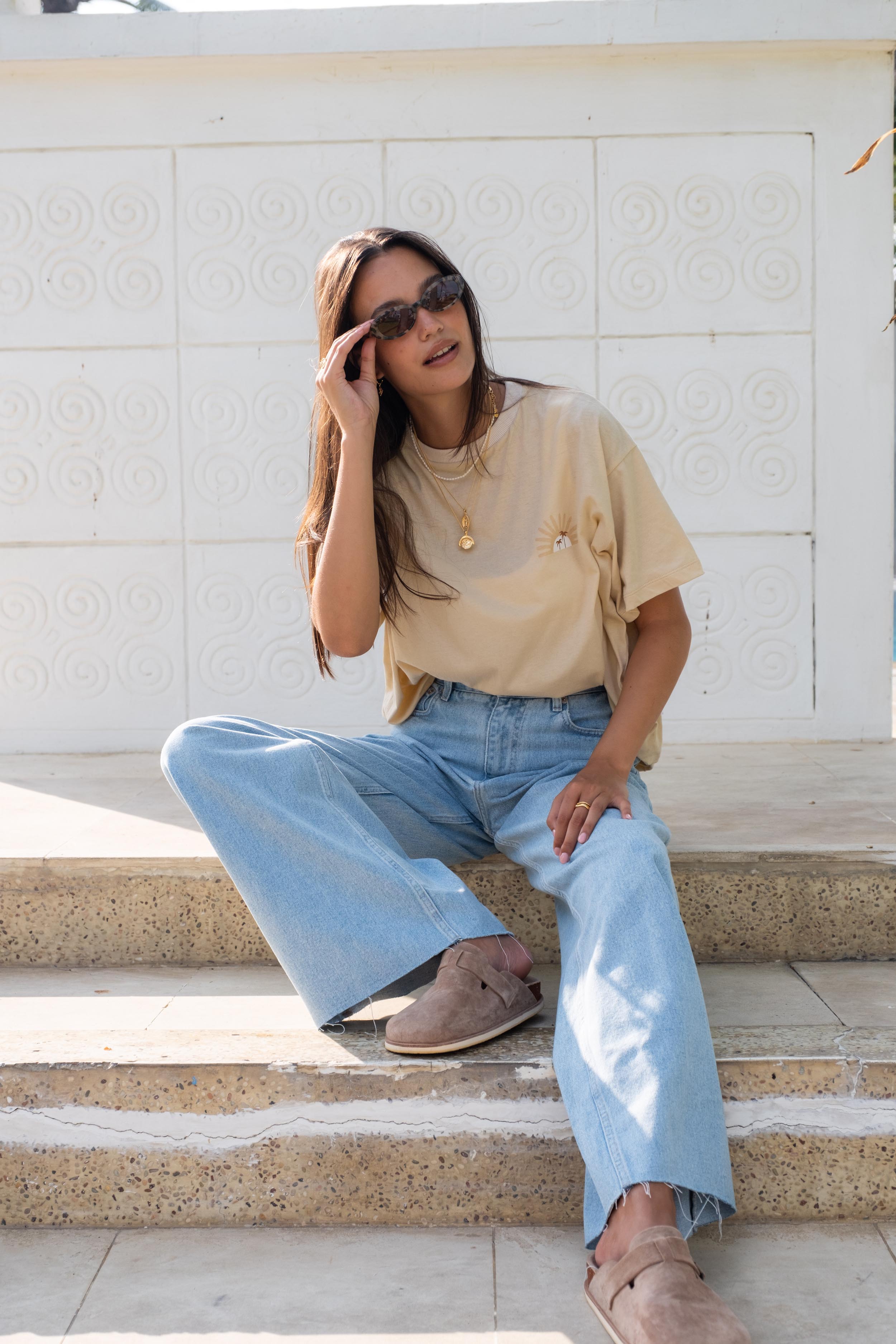 Organic Cotton Oversized Printed TShirt Sand Colour Canggu Bali