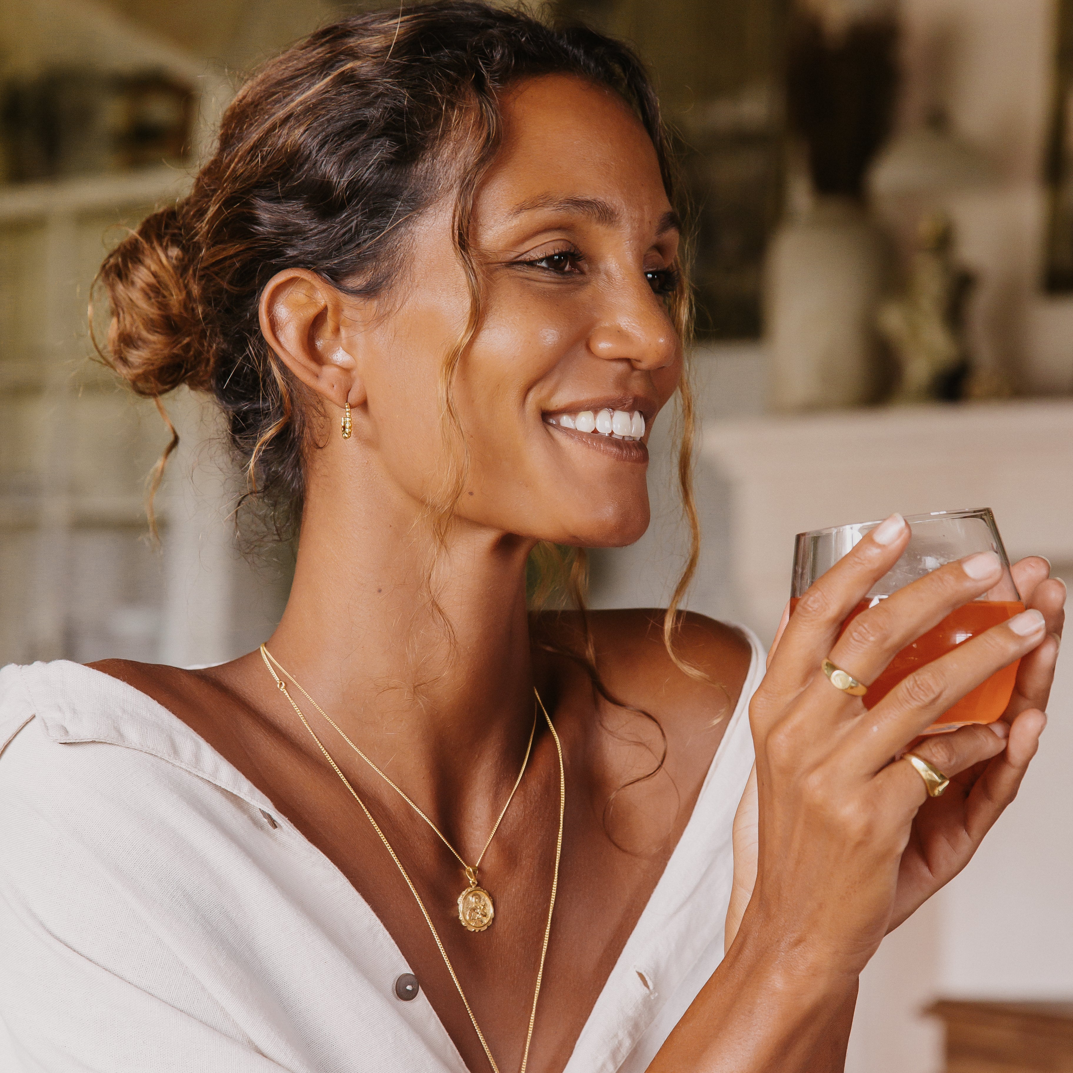 Recycled Silver Mini Beaded Baba Hoops - Gold