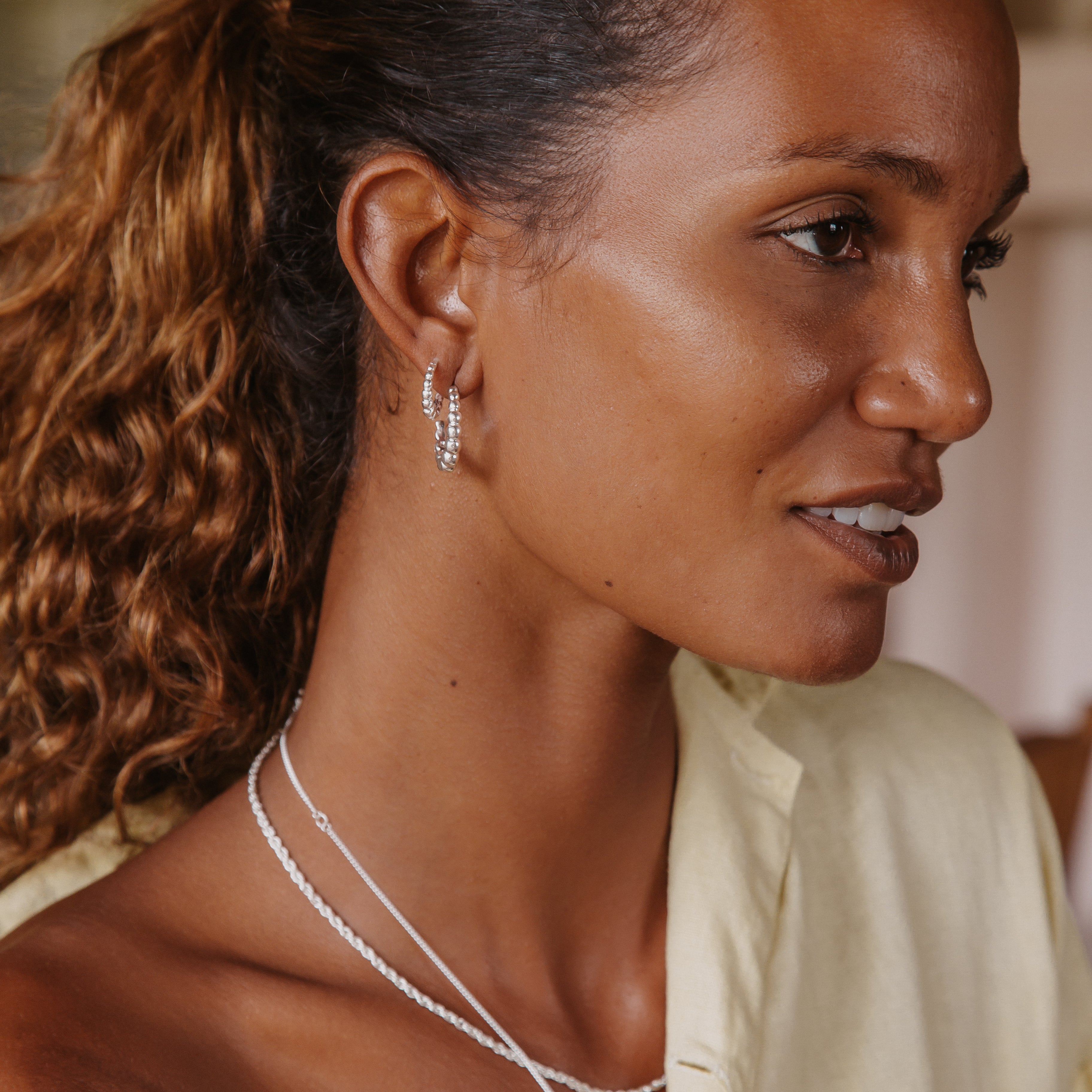 Mini Beaded Baba Hoops - Silver