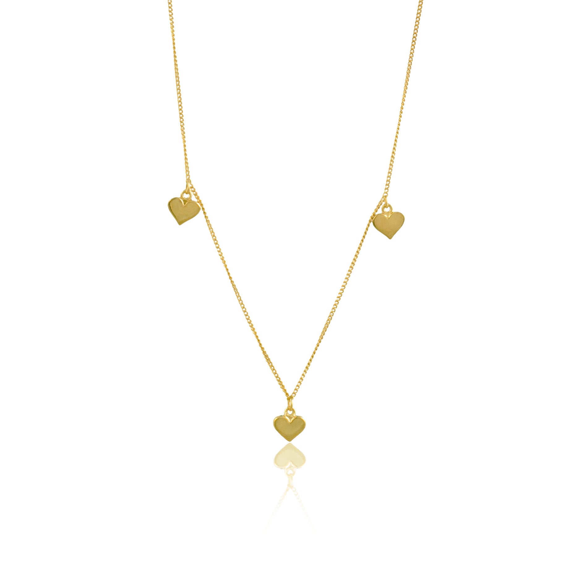 Gold Trio of Solid Gold Hearts Charm necklace from Luna and Rose