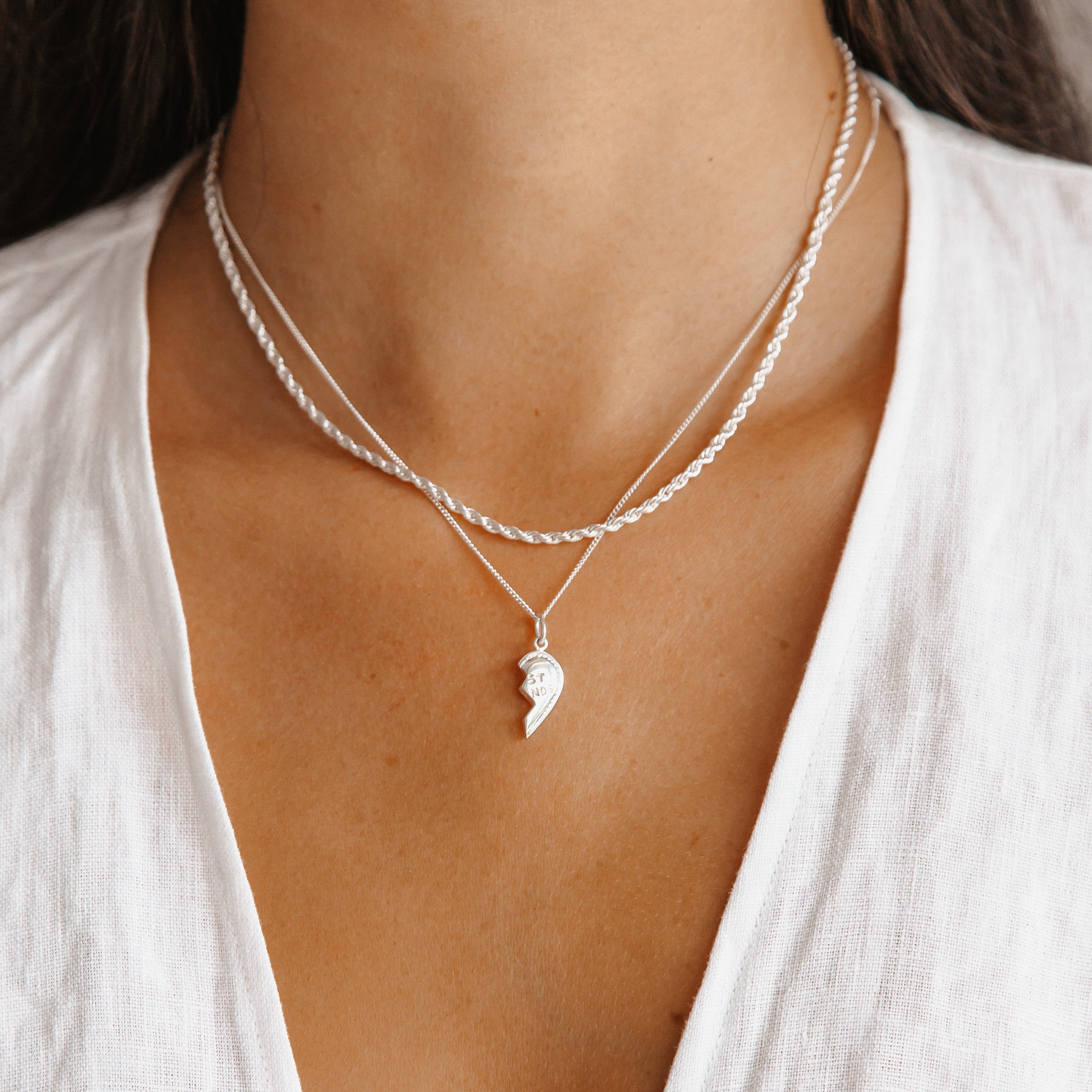 BFF Broken Heart Necklace SET - Silver