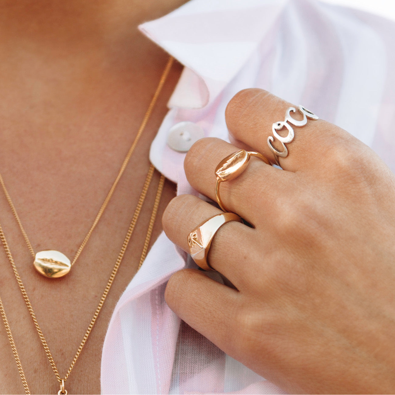 Kintamani Coffee Bean Necklace in Gold by Coconut and Bliss