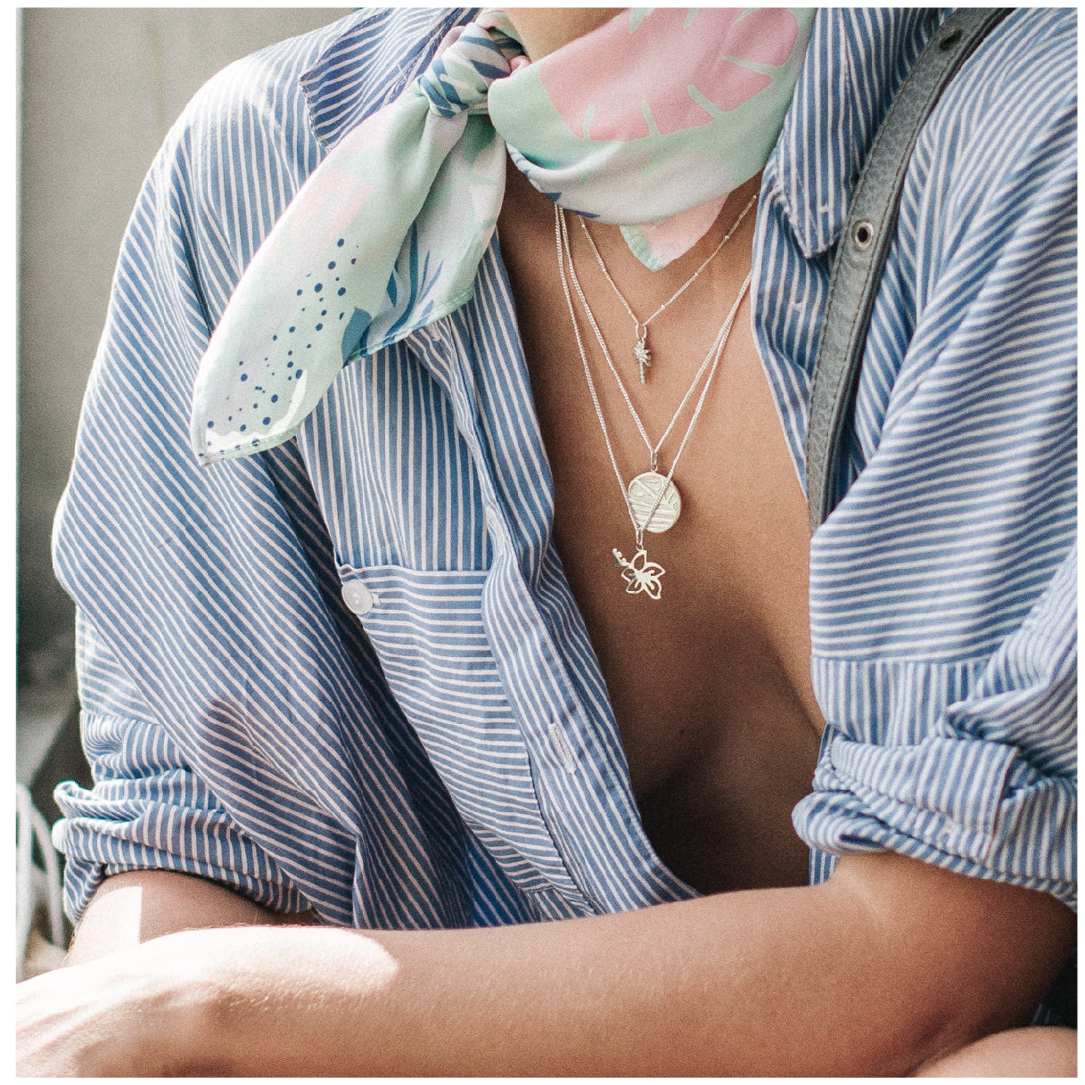 La Luna Rose Hibiscus Flower Charm Necklace in Silver. Goldfish Kiss Collaboration Piece