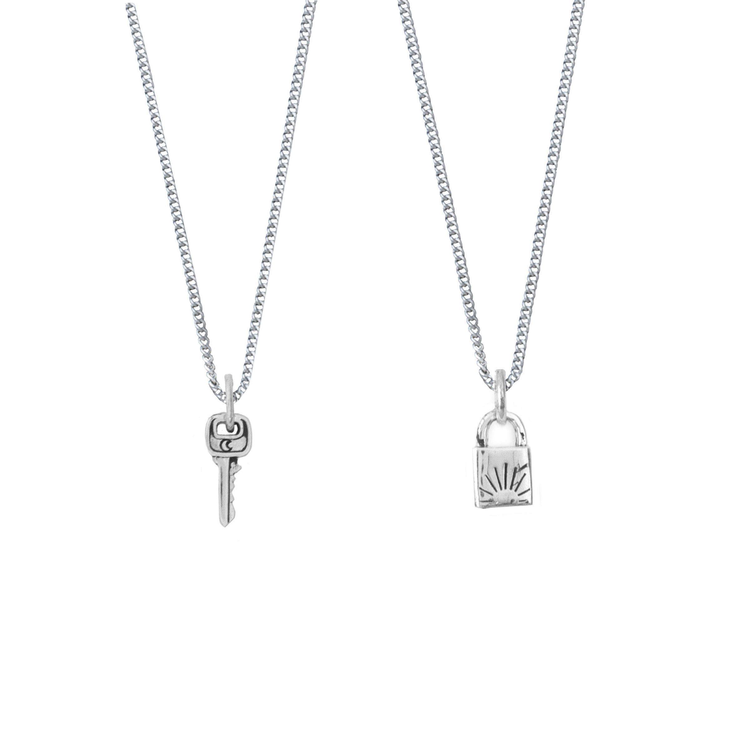 Lock & Key BFF Necklace SET - Silver