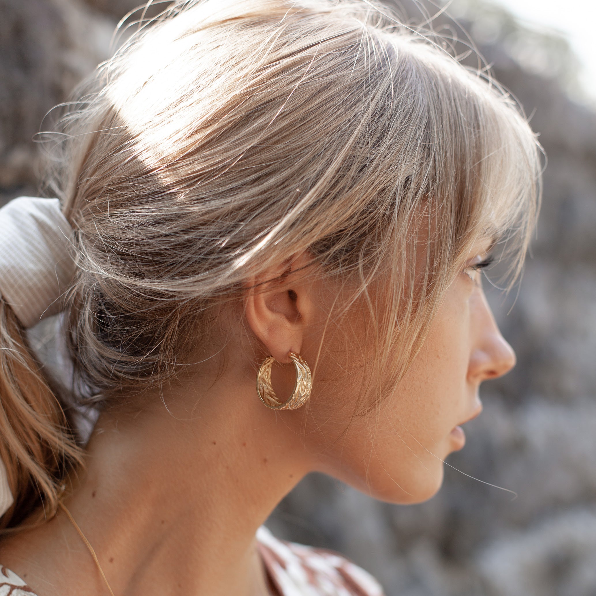 Luna and Rose Monterey Large textured Hoop Earrings