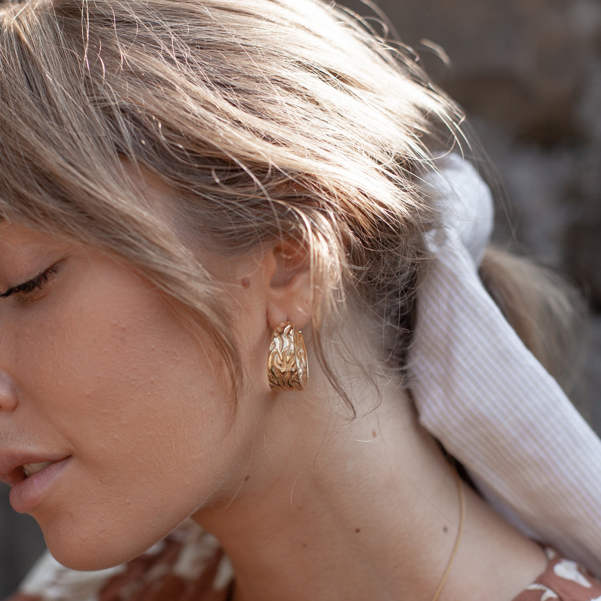 Luna and Rose Monterey Large textured Hoop Earrings