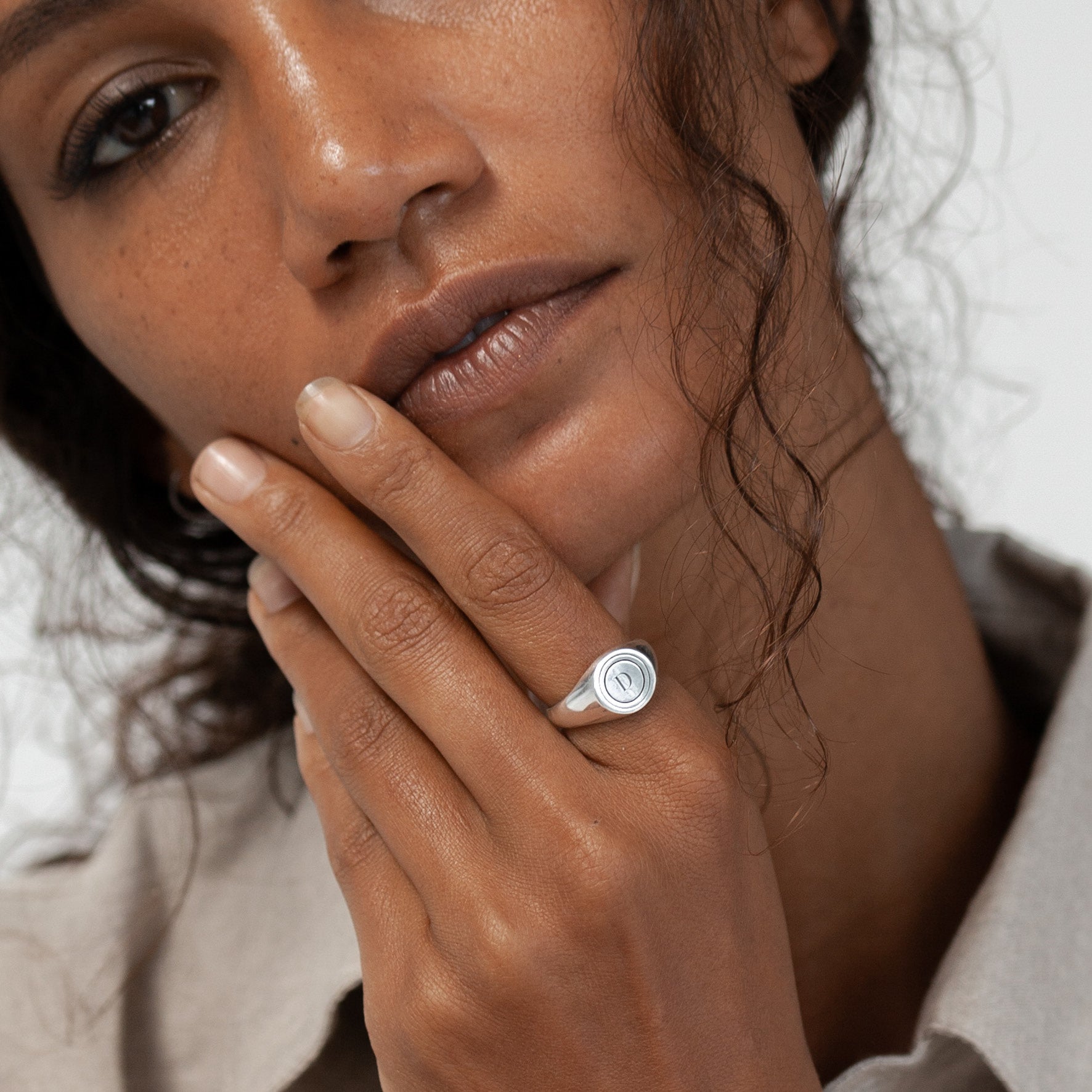 Recycled Sterling Silver Halo Signet Ring - Silver