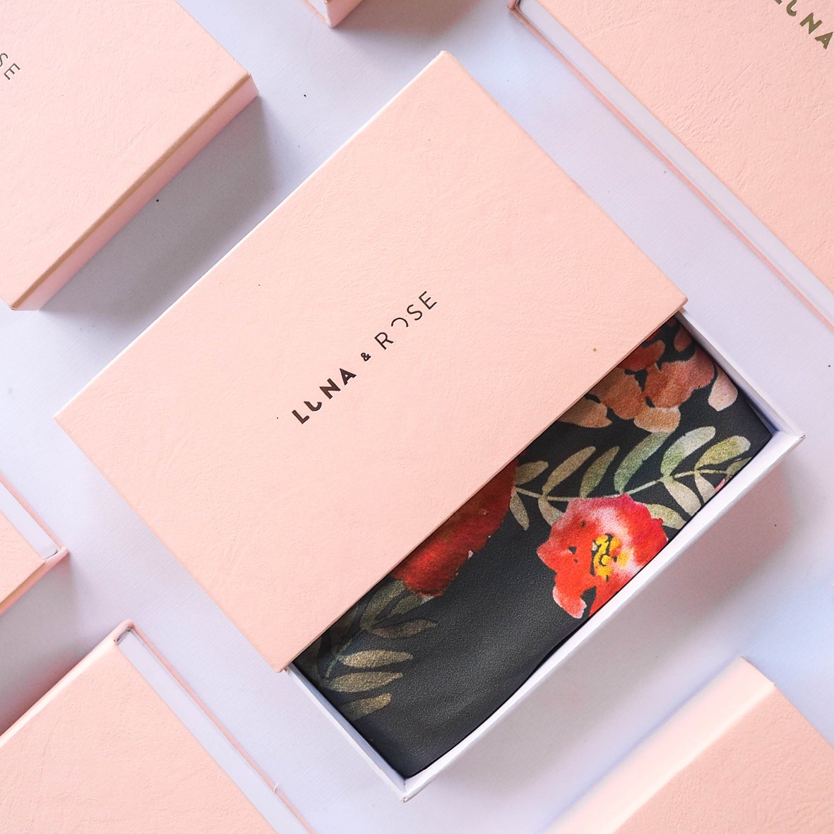 Luna and Rose flores printed Neck Scarf of Roses in Olive Green