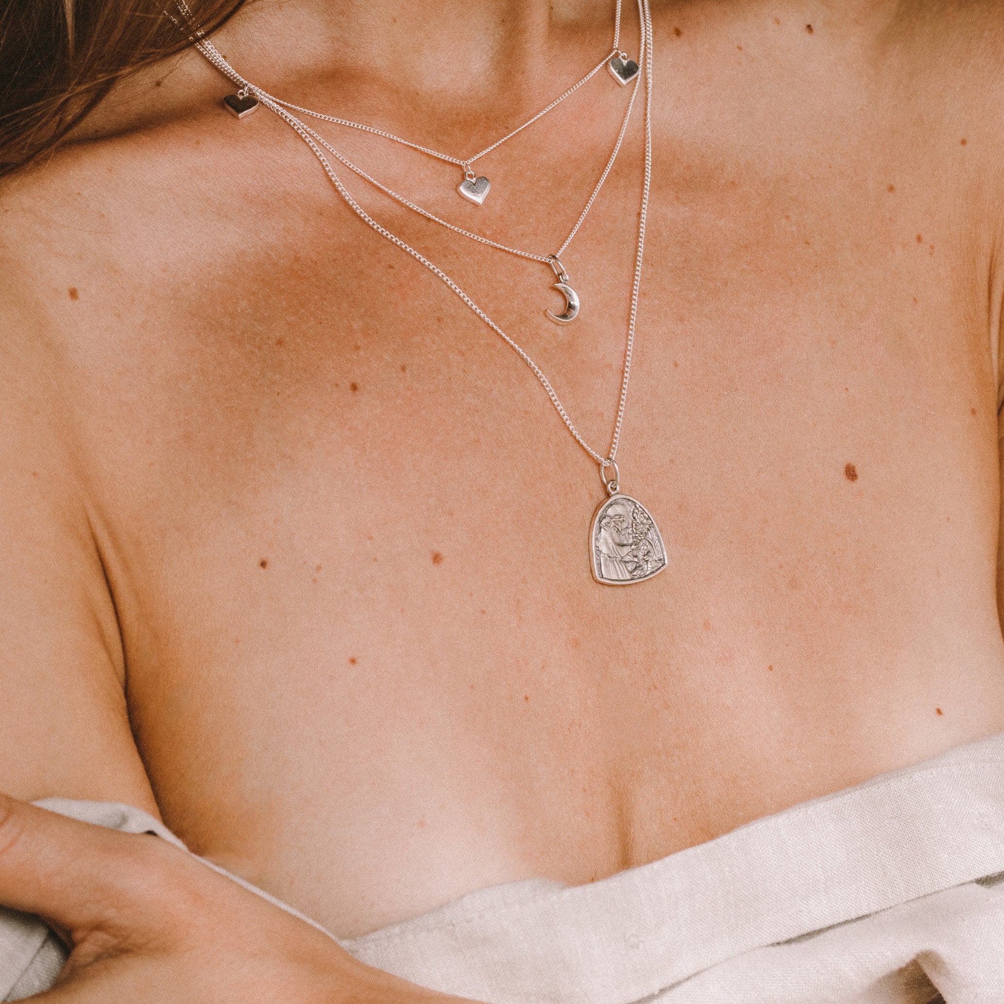 Luna & Rose Triple Heart of Gold Necklace - (Silver)