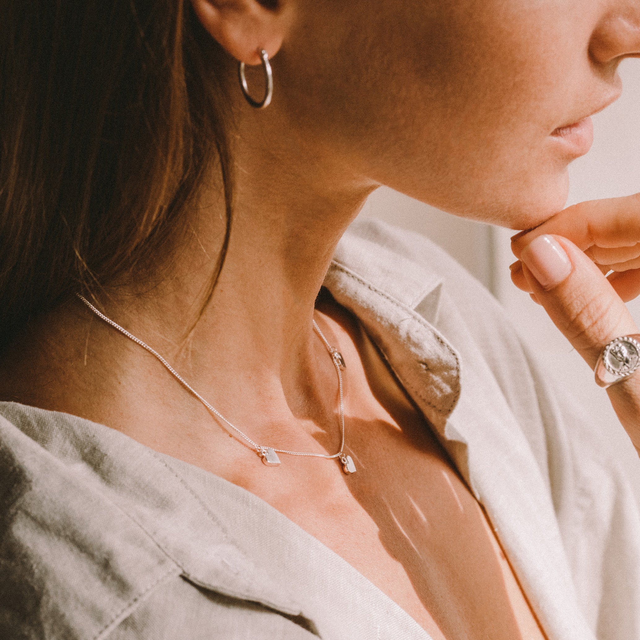 Luna & Rose Triple Heart of Gold Necklace - (Silver)