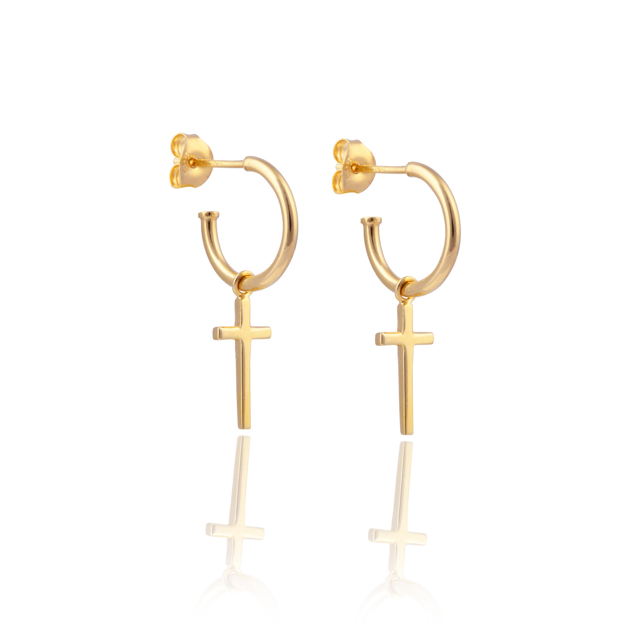 Mini Madonna Cross Charm Hoops - Gold