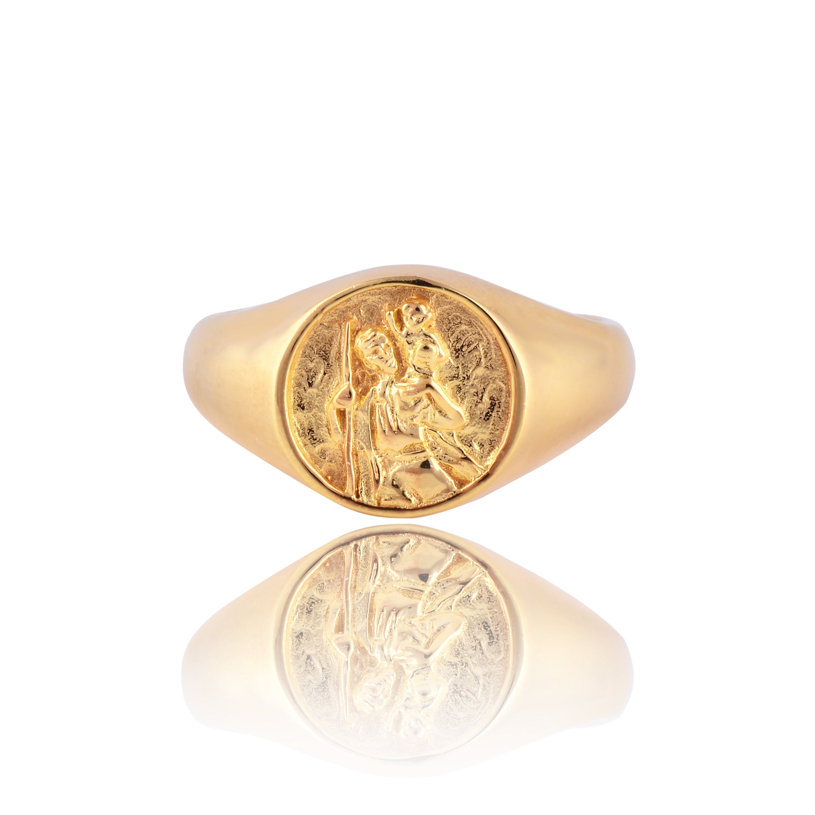 St Christopher Saint of Travel Signet Ring Gold